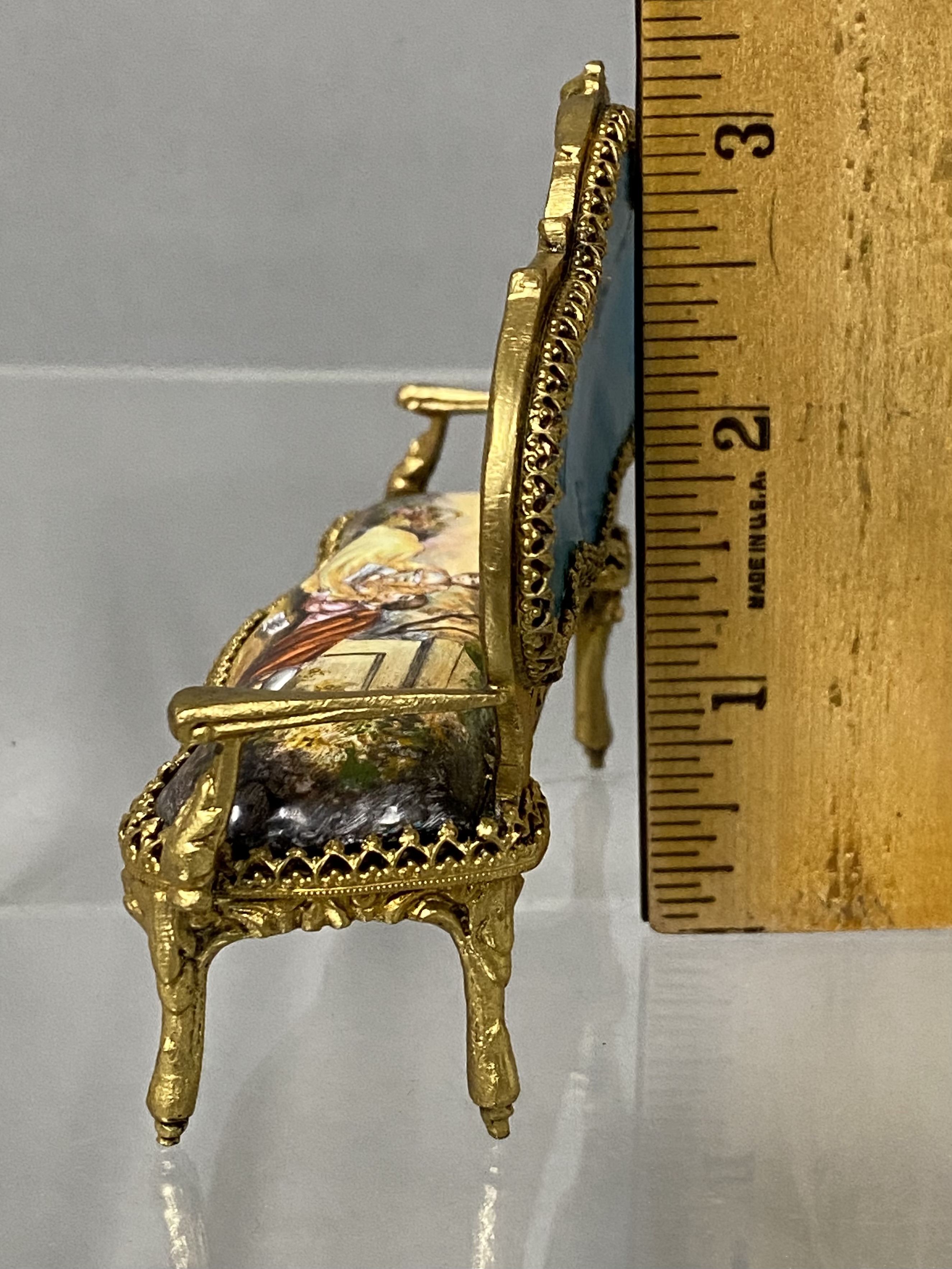 Gilt Metal & Enamel Miniature Settee & Footstool
