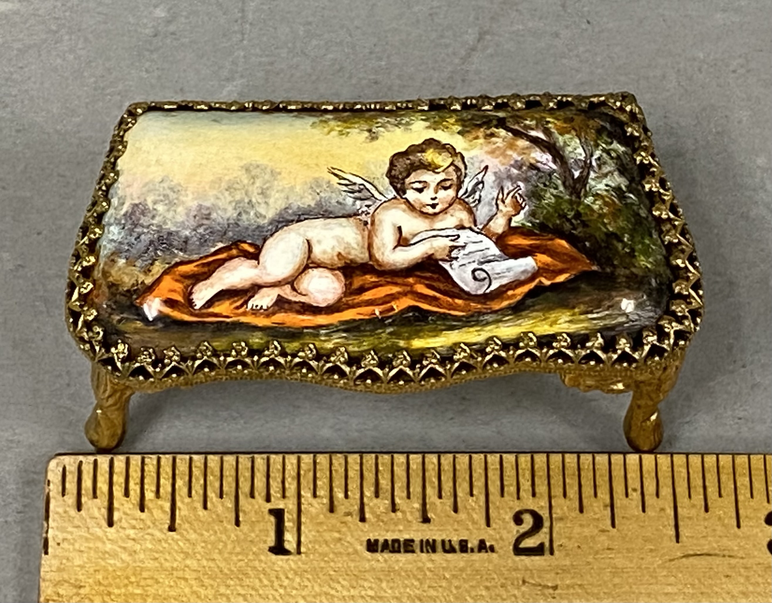 Gilt Metal & Enamel Miniature Settee & Footstool