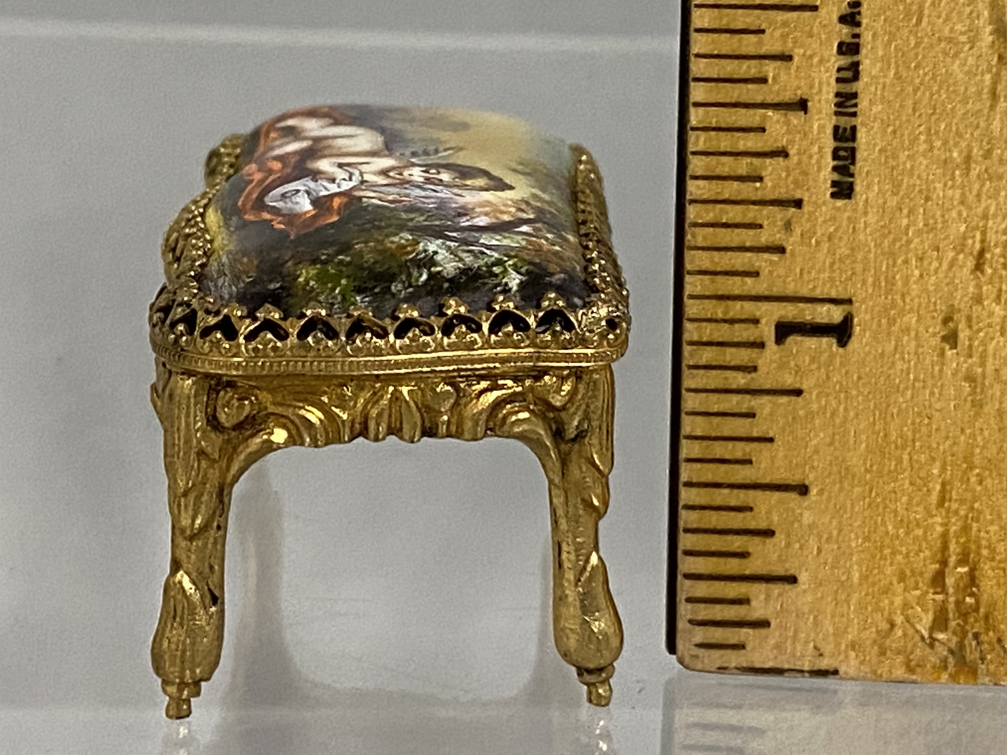 Gilt Metal & Enamel Miniature Settee & Footstool