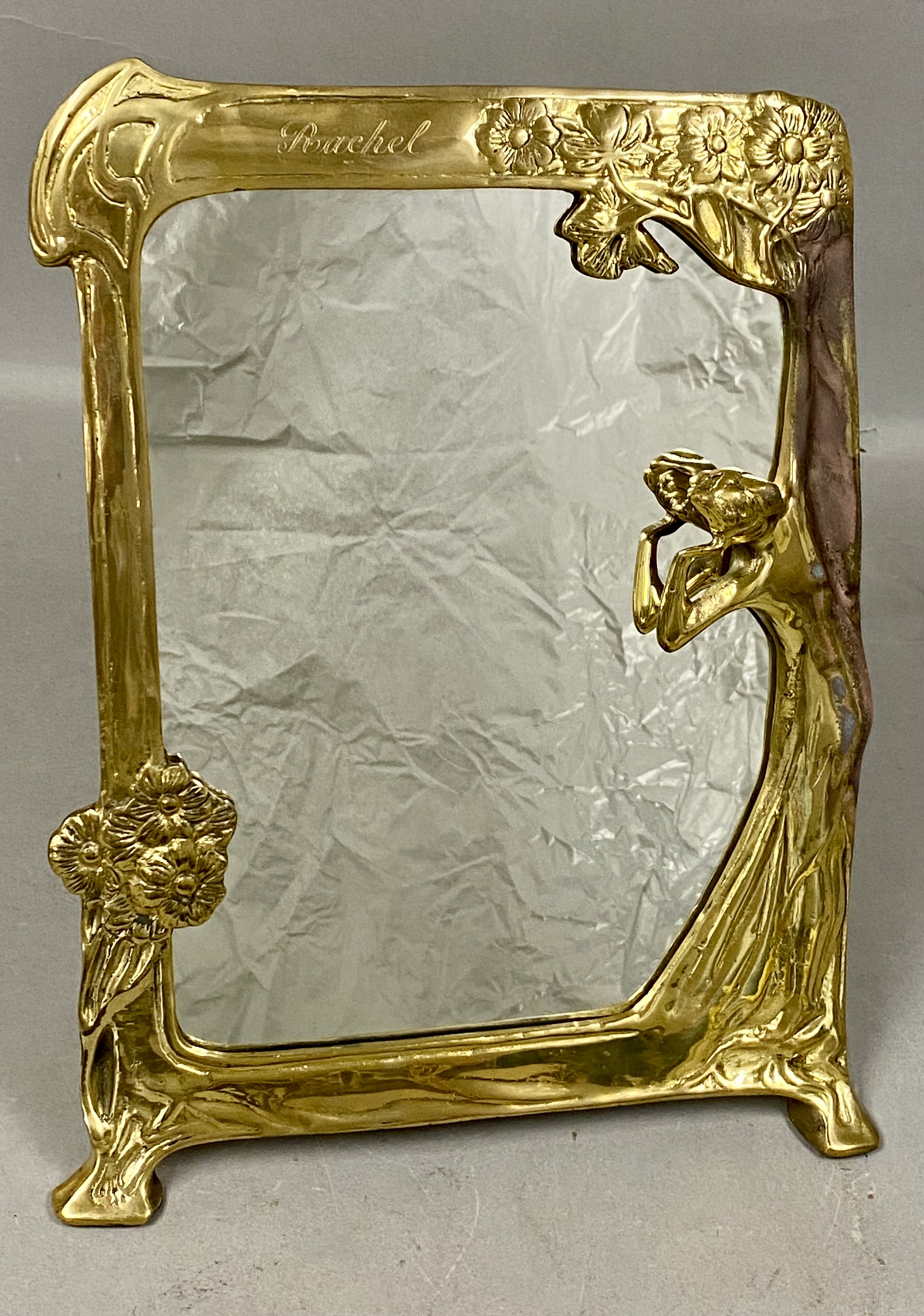 Art Nouveau Brass Framed Vanity Mirror