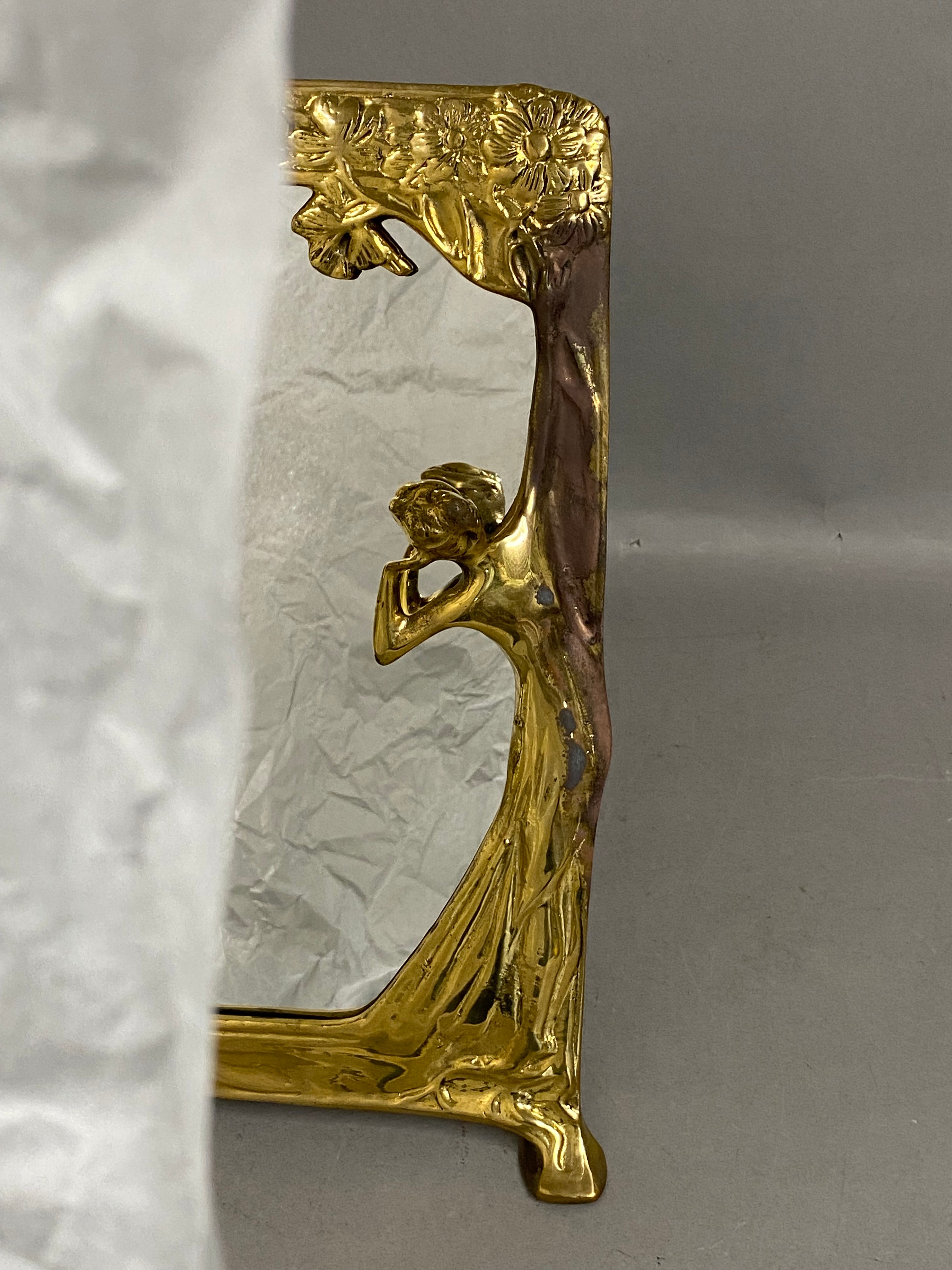 Art Nouveau Brass Framed Vanity Mirror