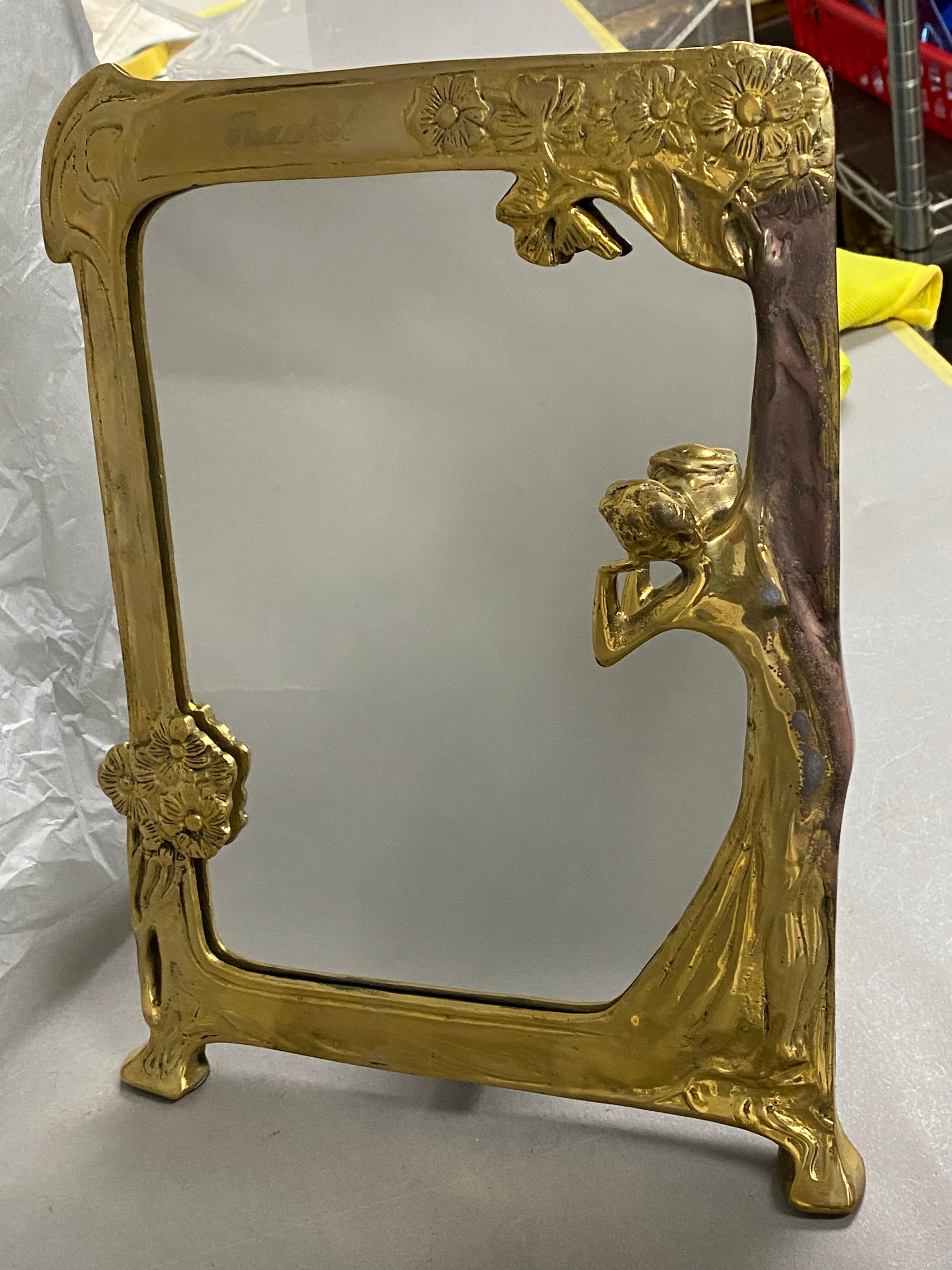 Art Nouveau Brass Framed Vanity Mirror