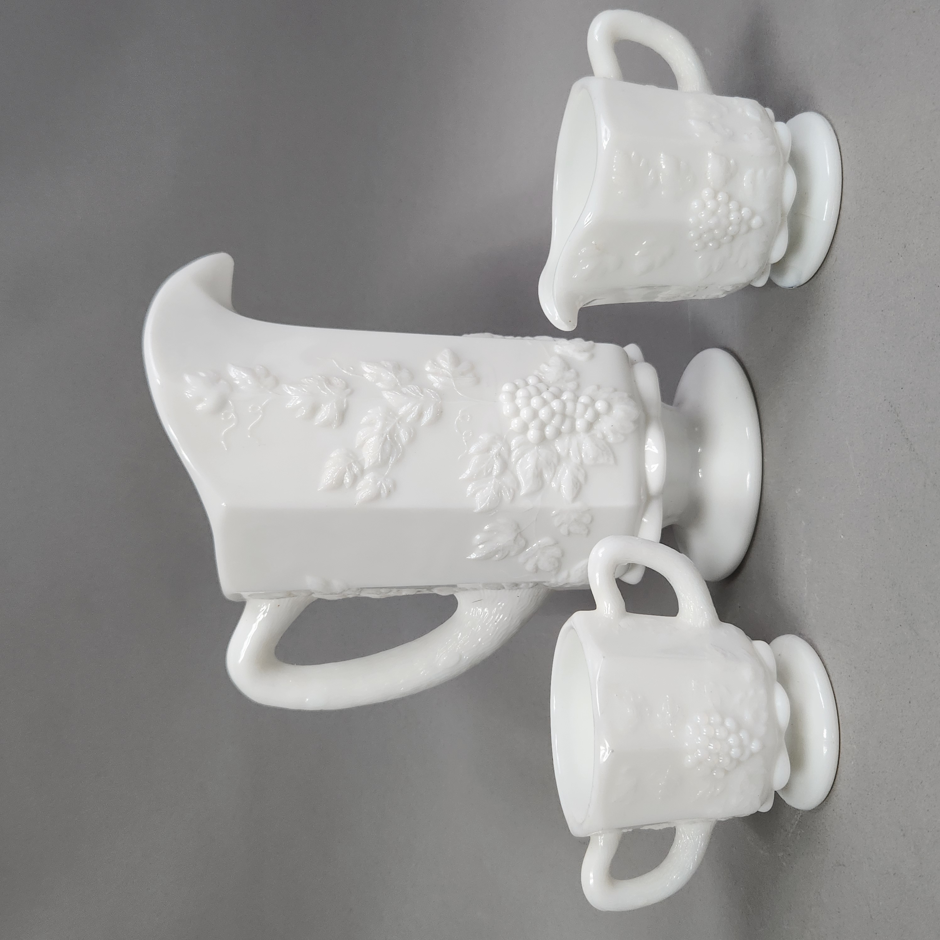 Westmoreland Grape Milk Glass Pitcher Trio