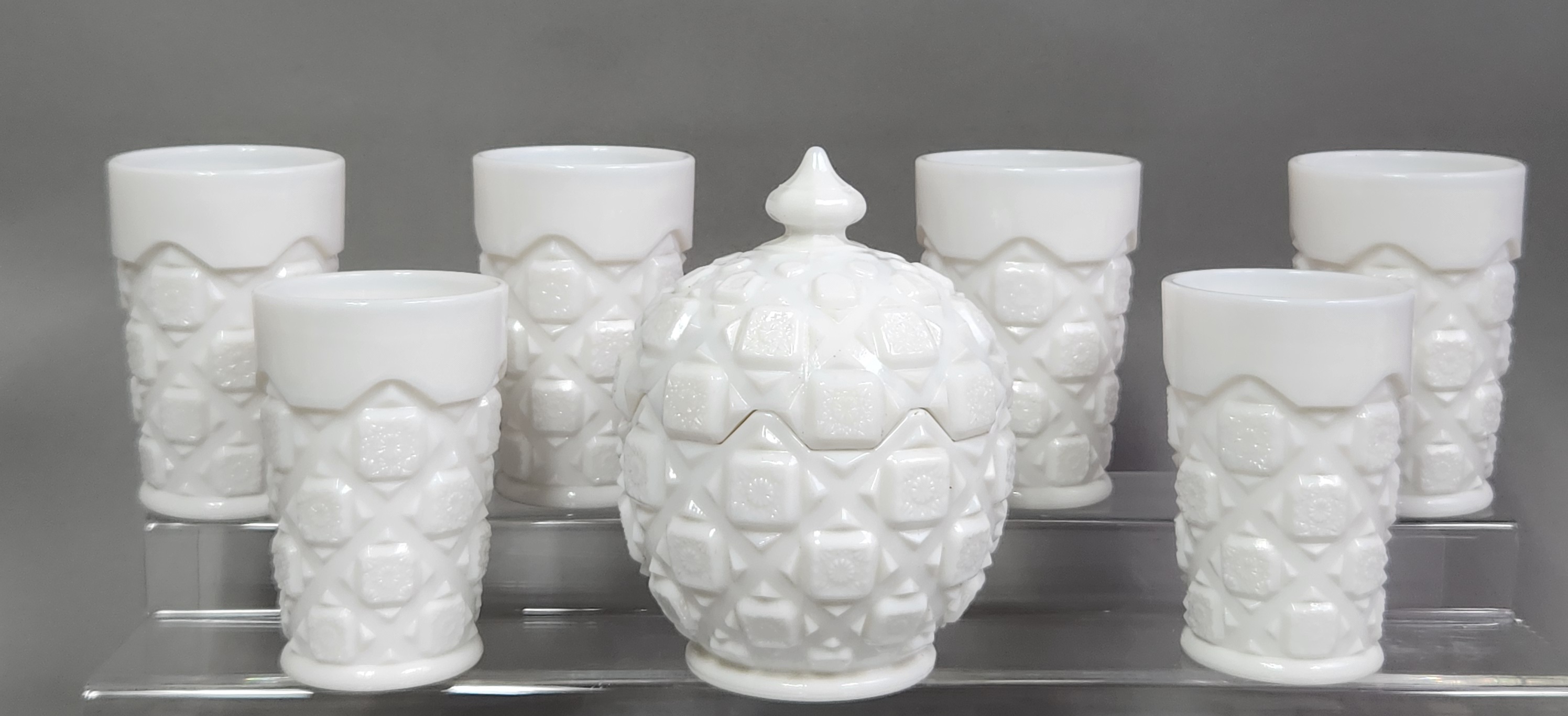 Westmoreland Old Quilt Milk Glass Set