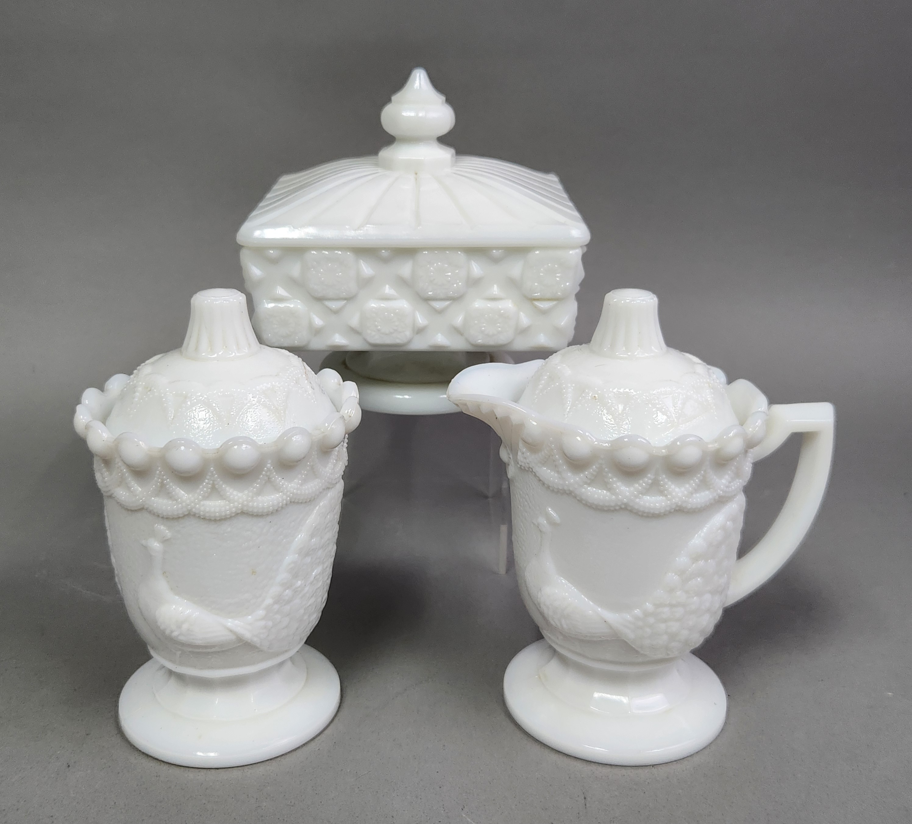 Westmoreland Peacock Creamer & Sugar Trio