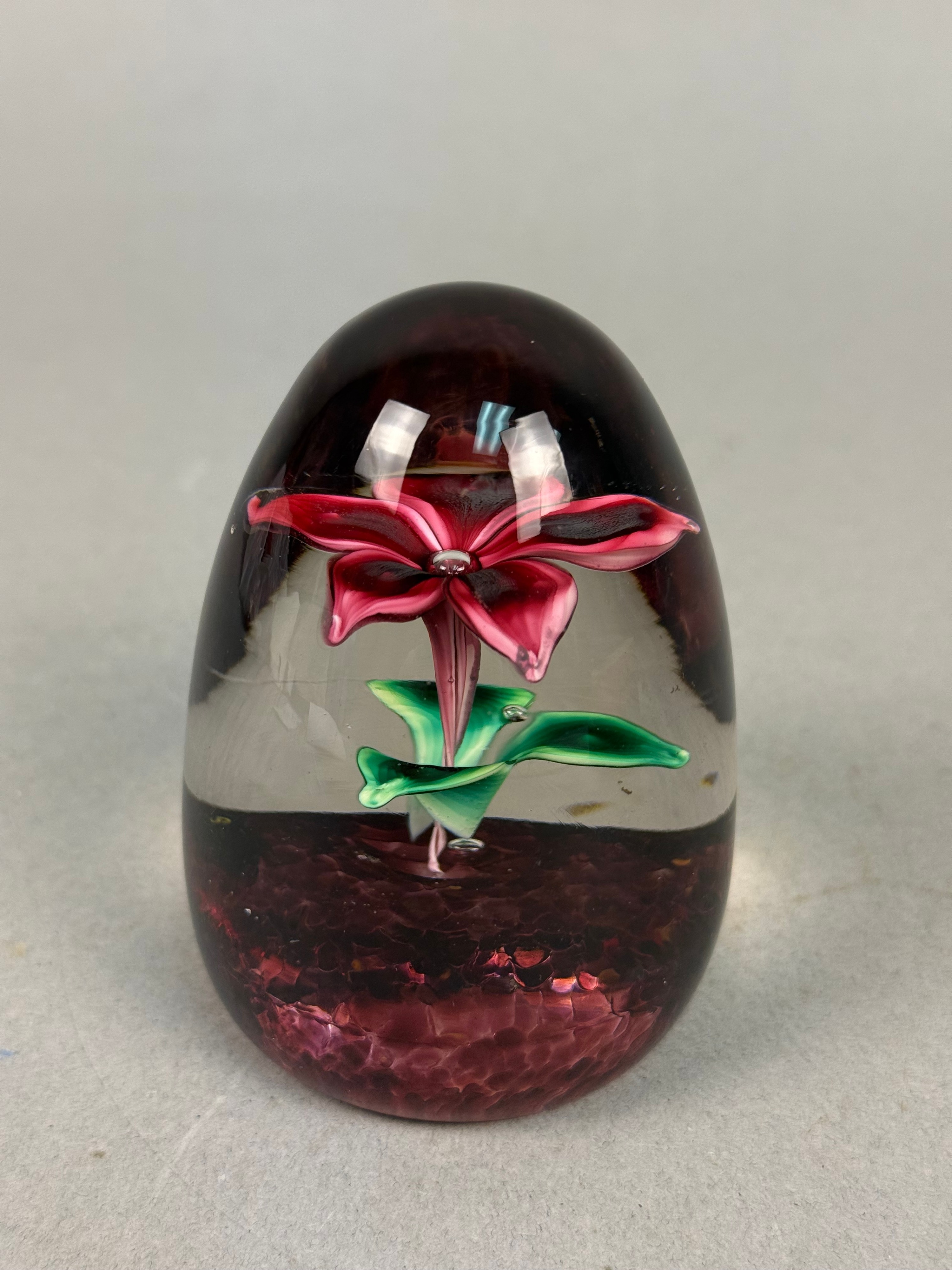Floral Lampwork Glass Egg Paperweight
