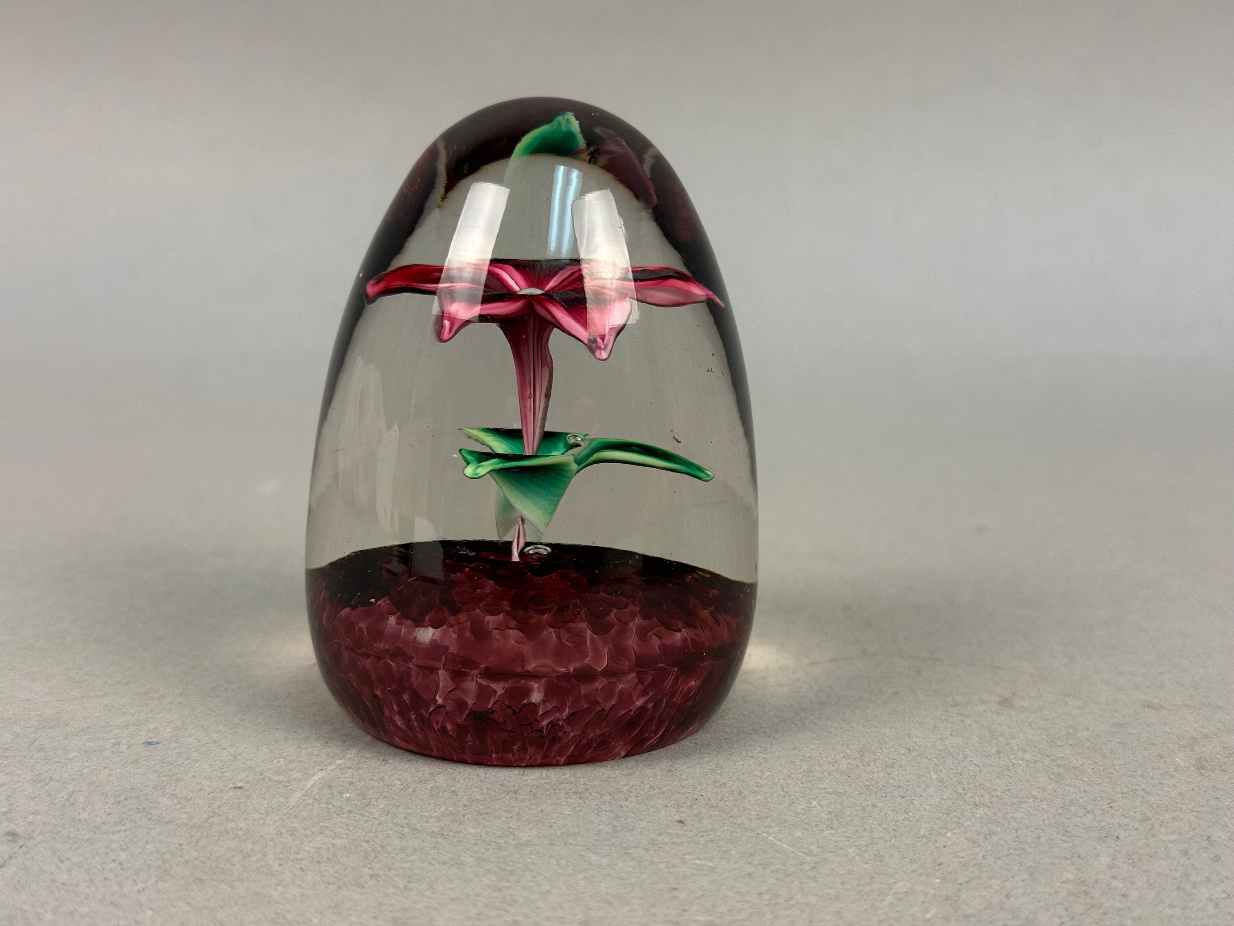 Floral Lampwork Glass Egg Paperweight
