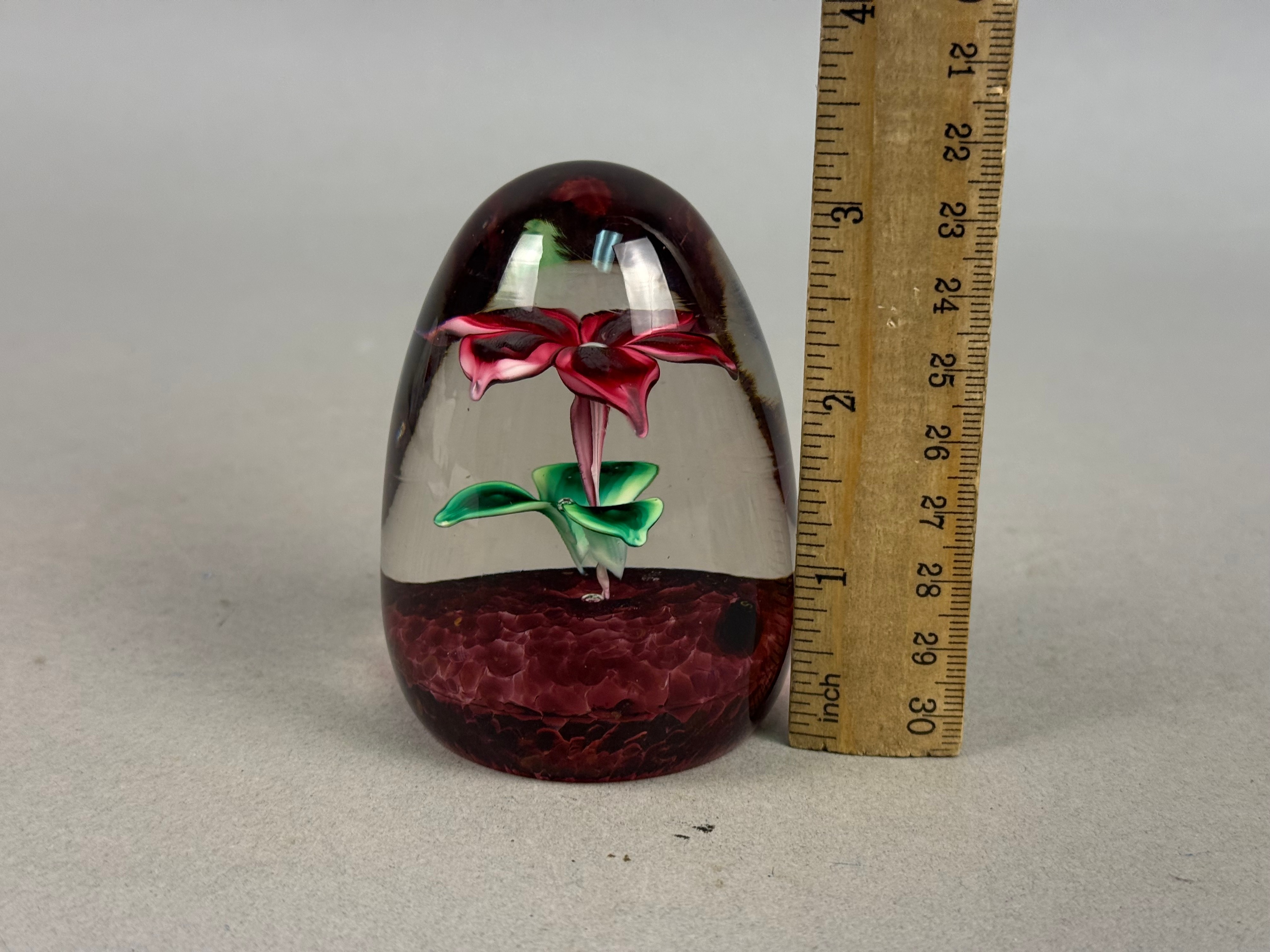 Floral Lampwork Glass Egg Paperweight