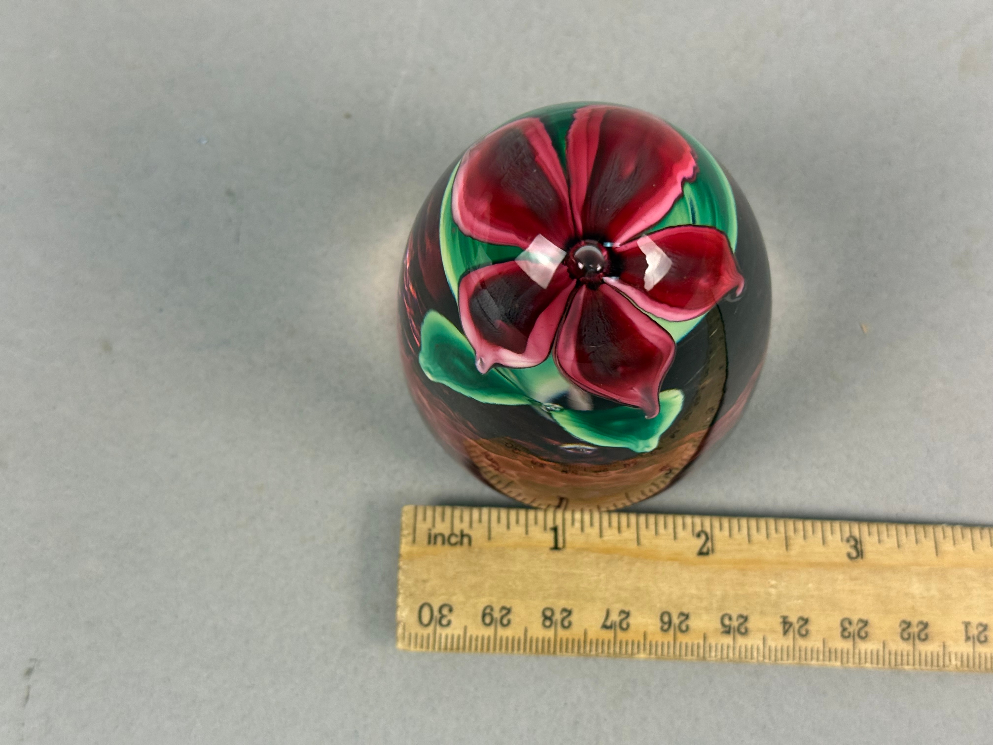 Floral Lampwork Glass Egg Paperweight