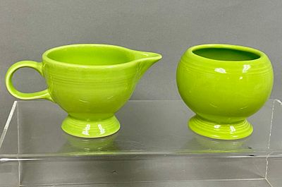 Fiesta Chartreuse Individual Creamer & Open Sugar Bowl. This set includes a matching individual 