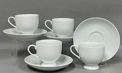 Mikasa Classic Flair Porcelain Footed Cups & Saucers. A set of four footed cups and four 