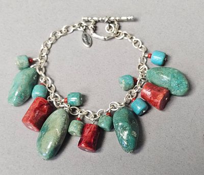 Barse Sterling Multi-Stone Dangle Bracelet 30 Grams. This Sterling charm bracelet by Barse 