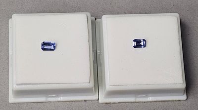 Pair Tanzanite Emerald Cut Loose Gemstones. A pair of matching loose tanzanite gemstones in a 