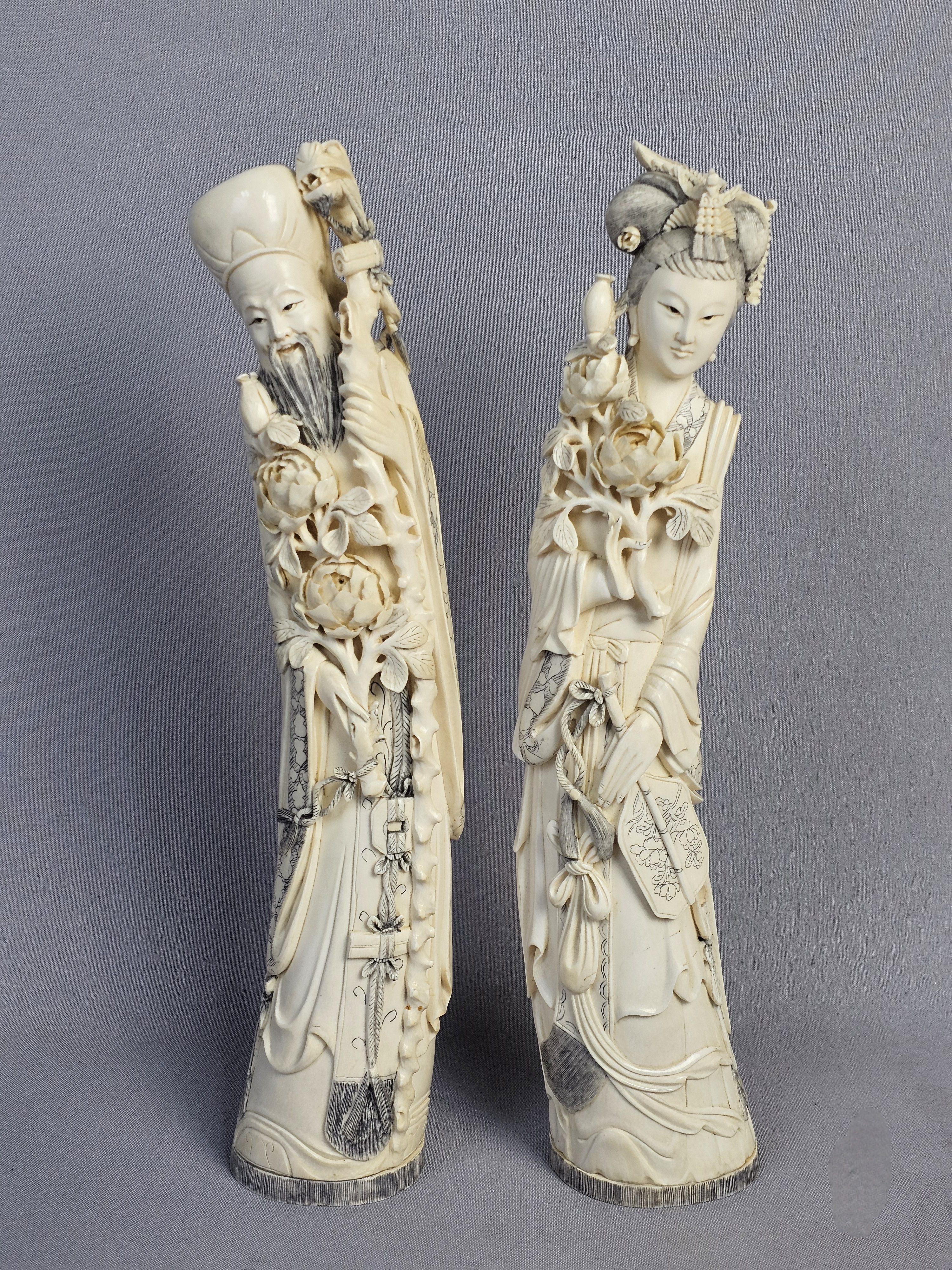 Carved Bone Figures of Emperor & Empress