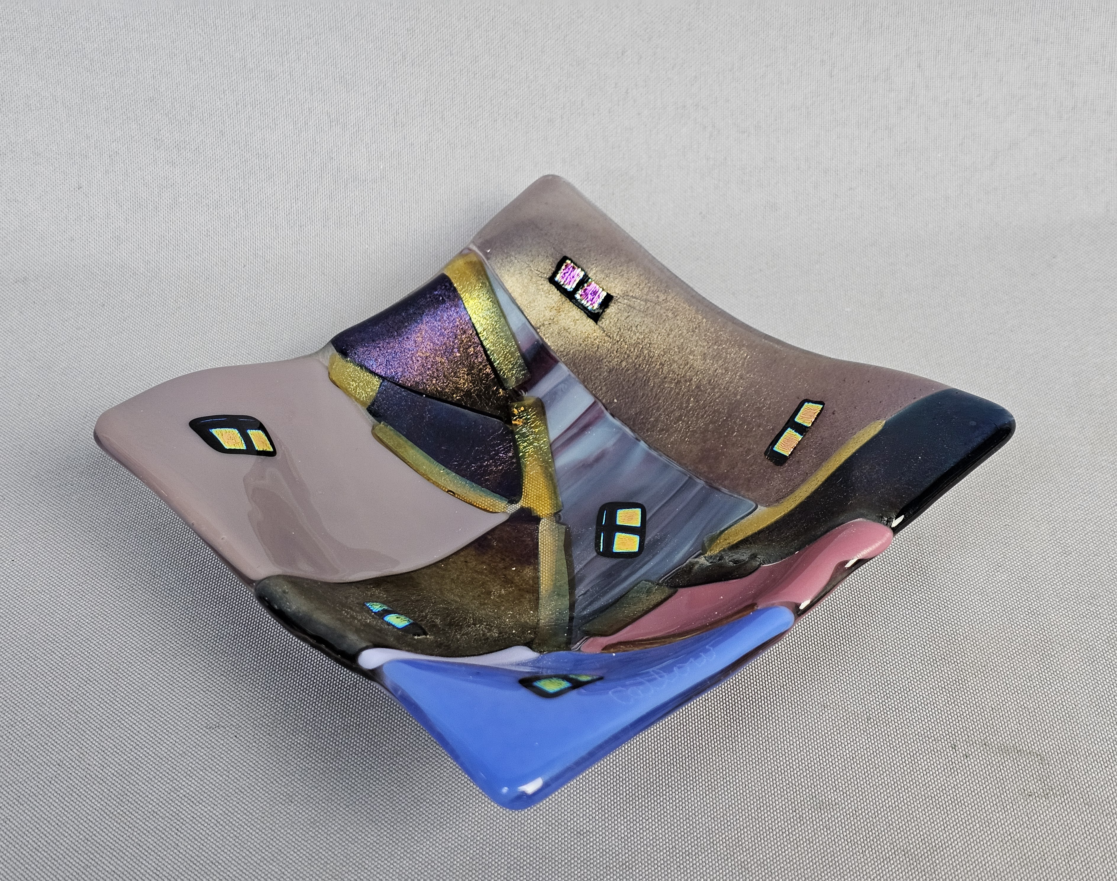 Catlow Signed Fused Art Glass Trinket Tray