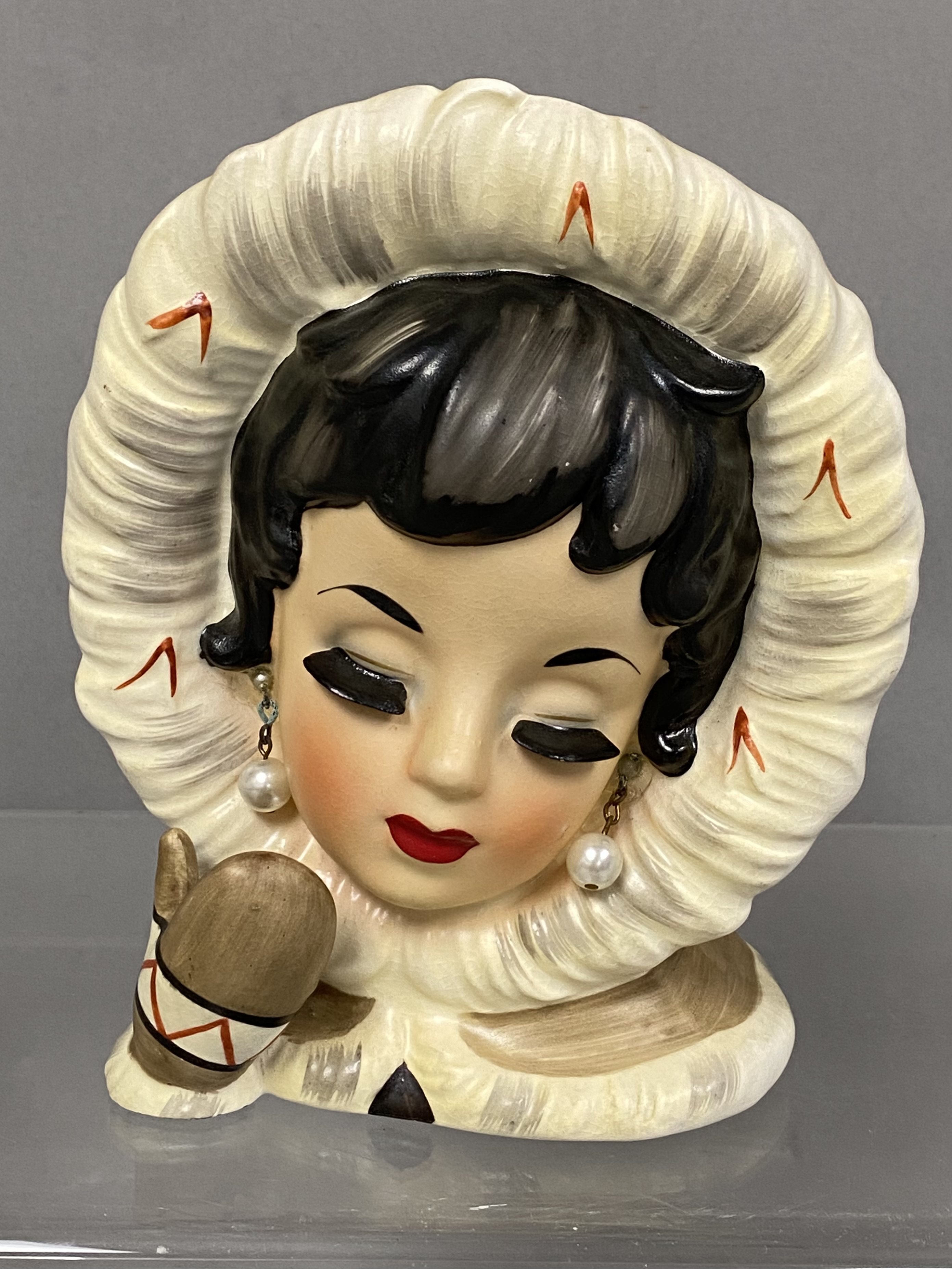 Inarco Glazed Ceramic Eskimo Girl Head Vase