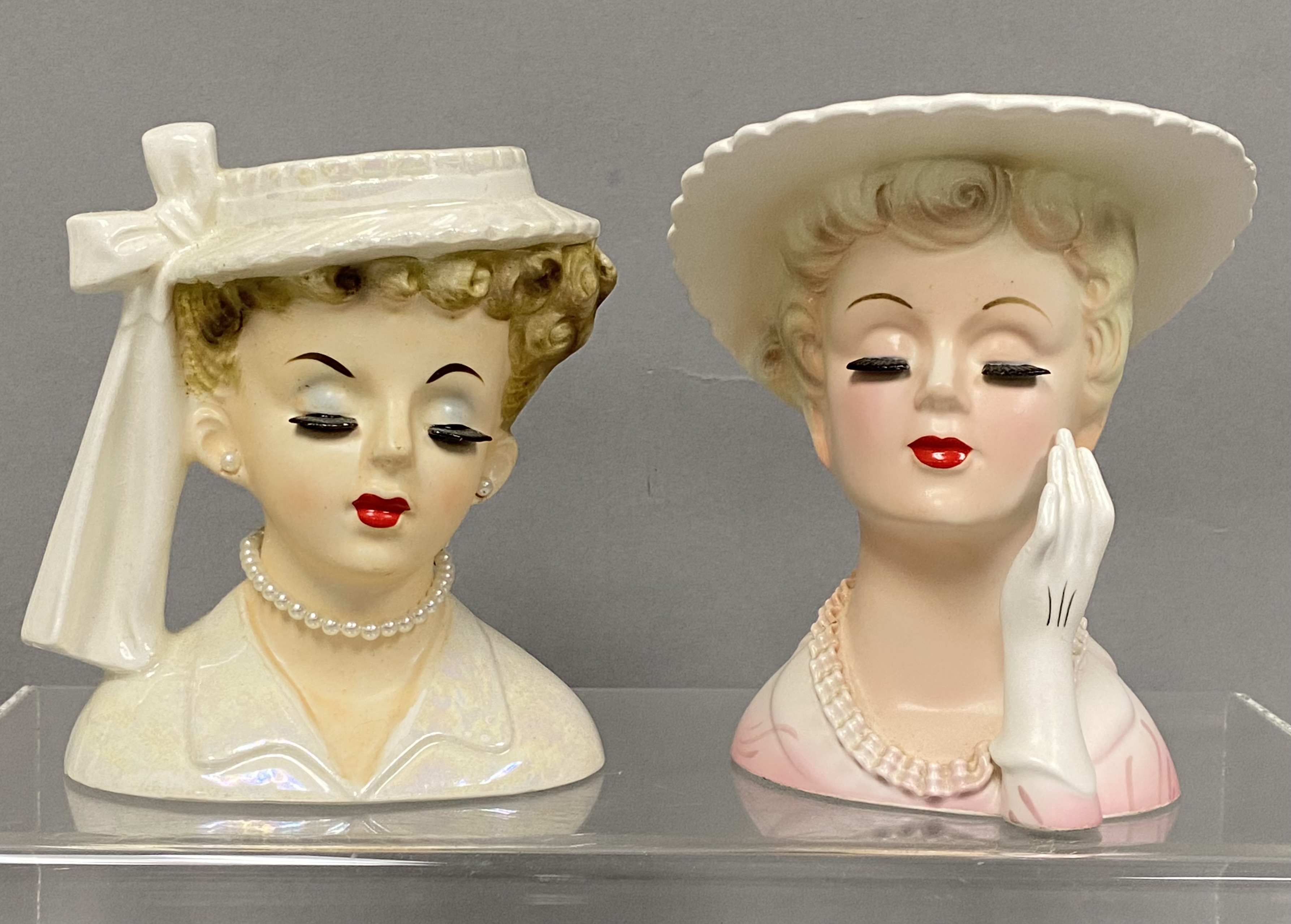 Two Japan Ceramic Lady Head Vases