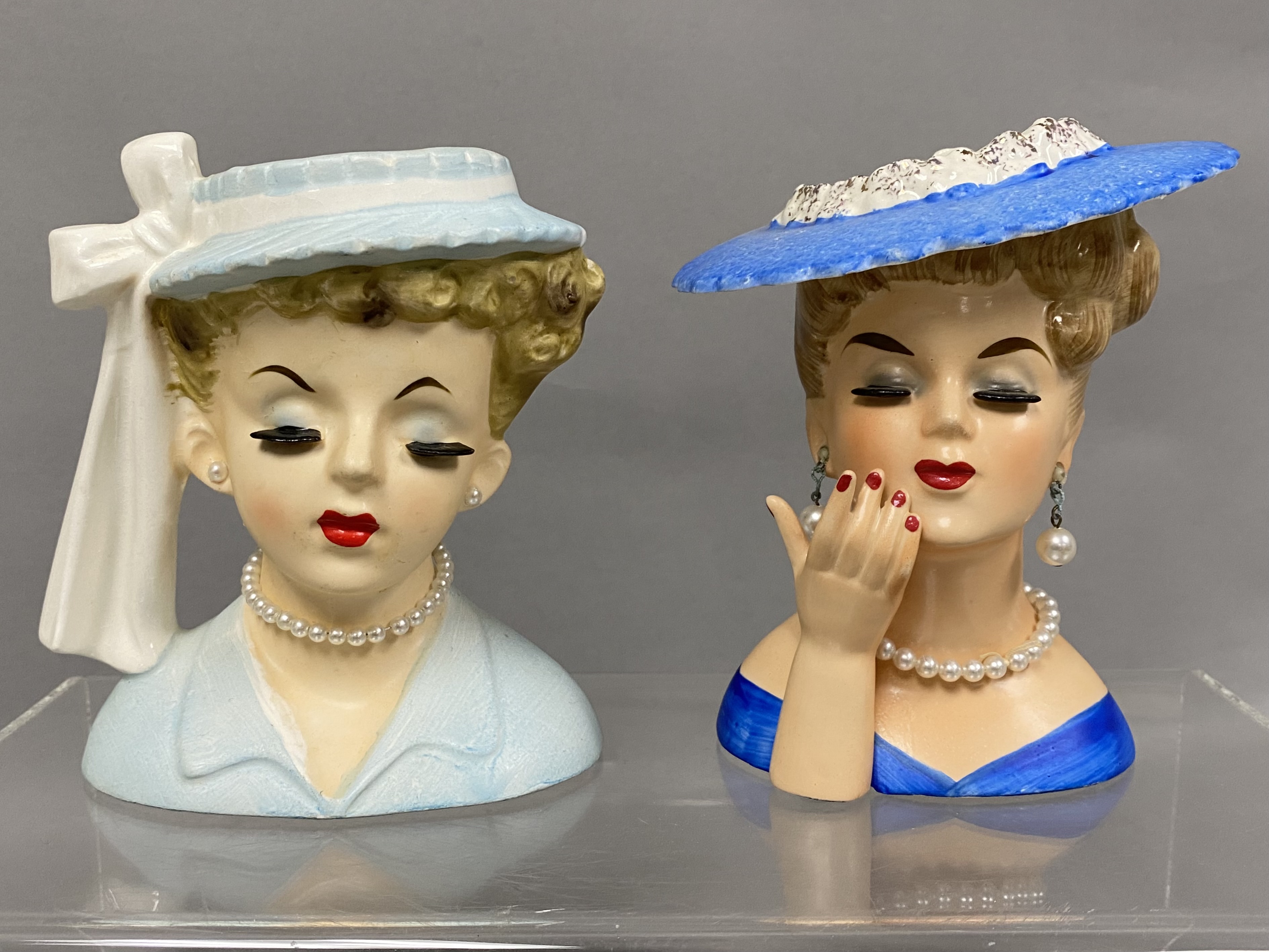 Napco Ceramic Blonde Closed Eye Head Vases