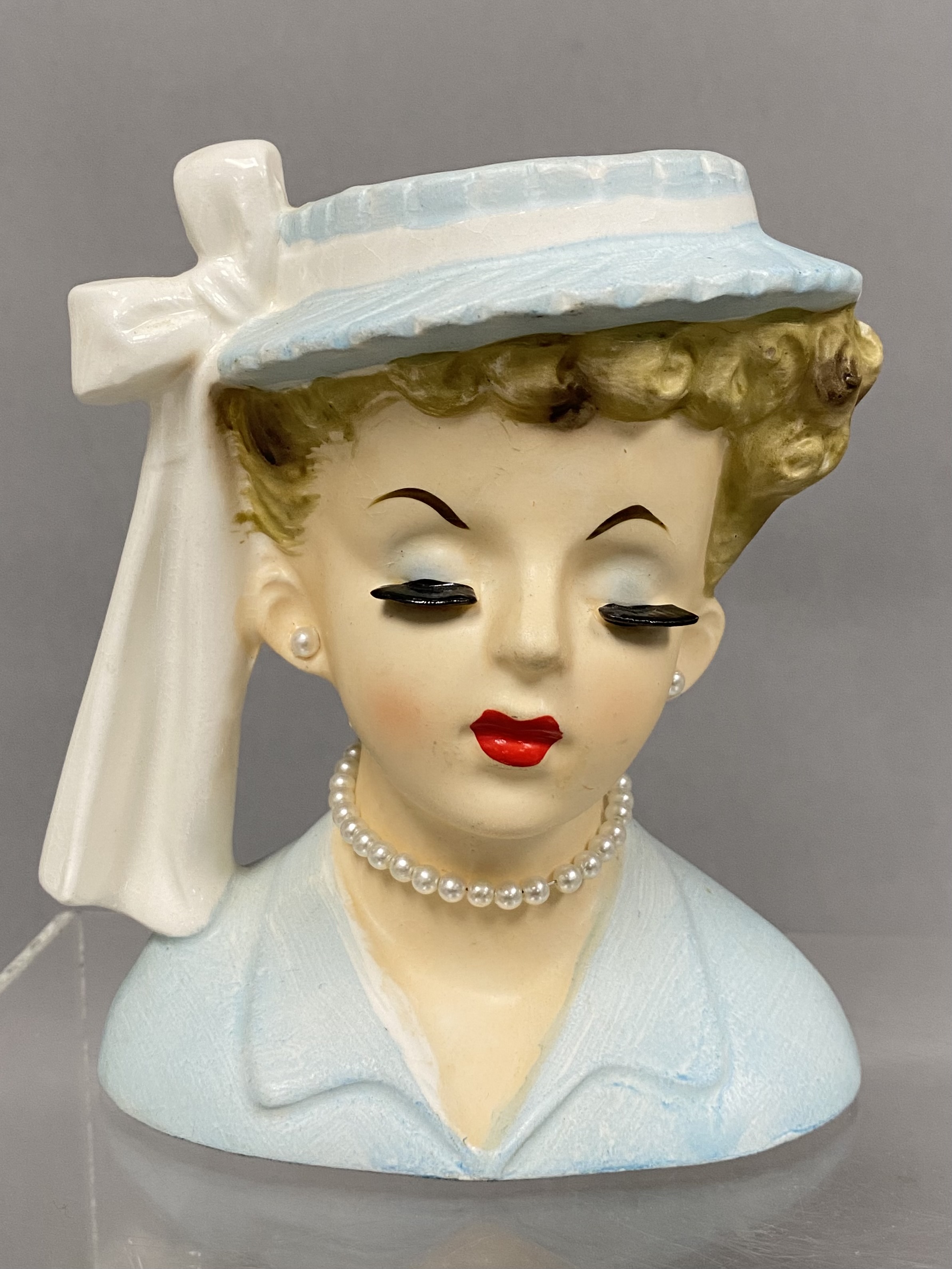 Napco Ceramic Blonde Closed Eye Head Vases