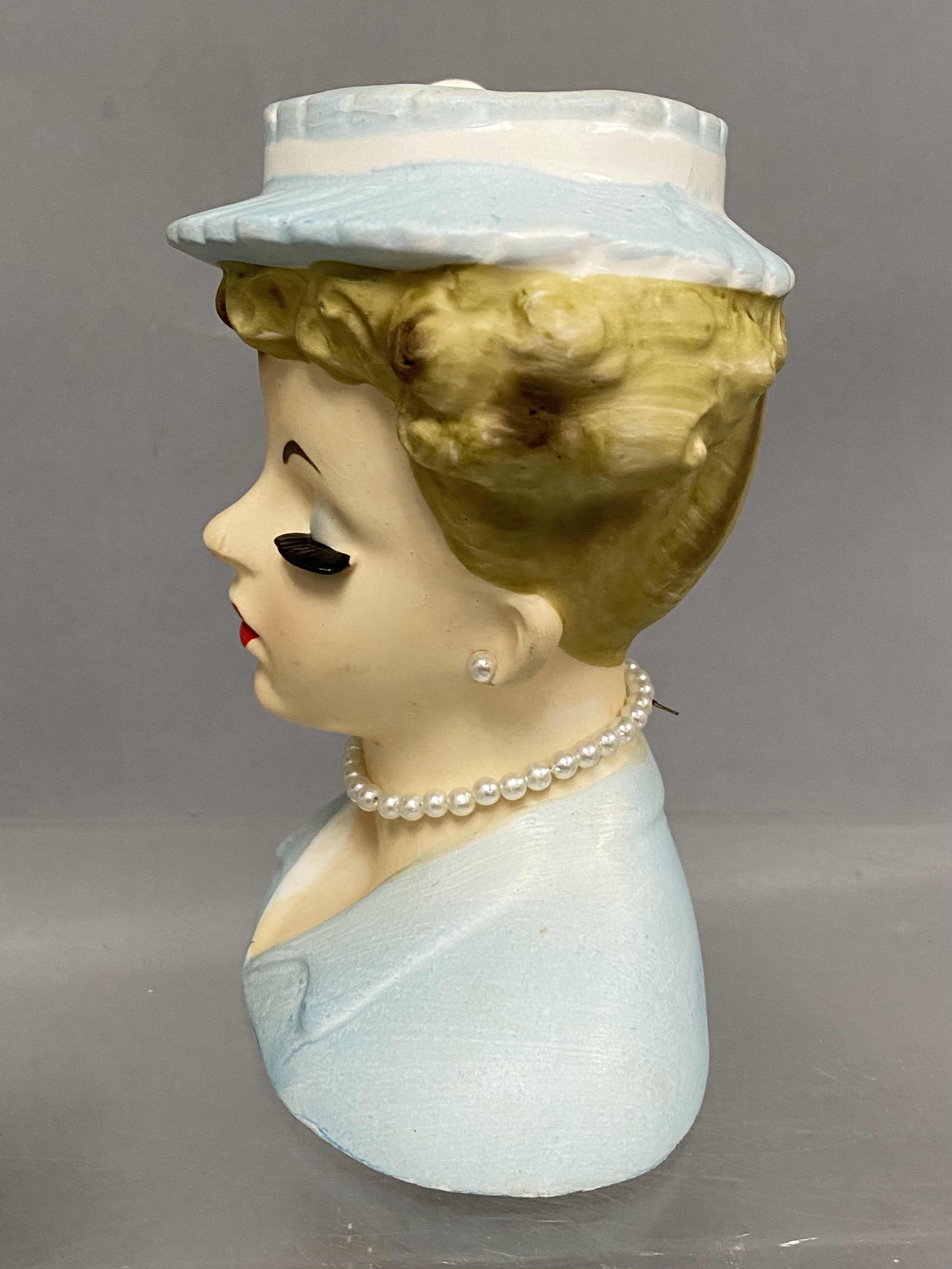 Napco Ceramic Blonde Closed Eye Head Vases
