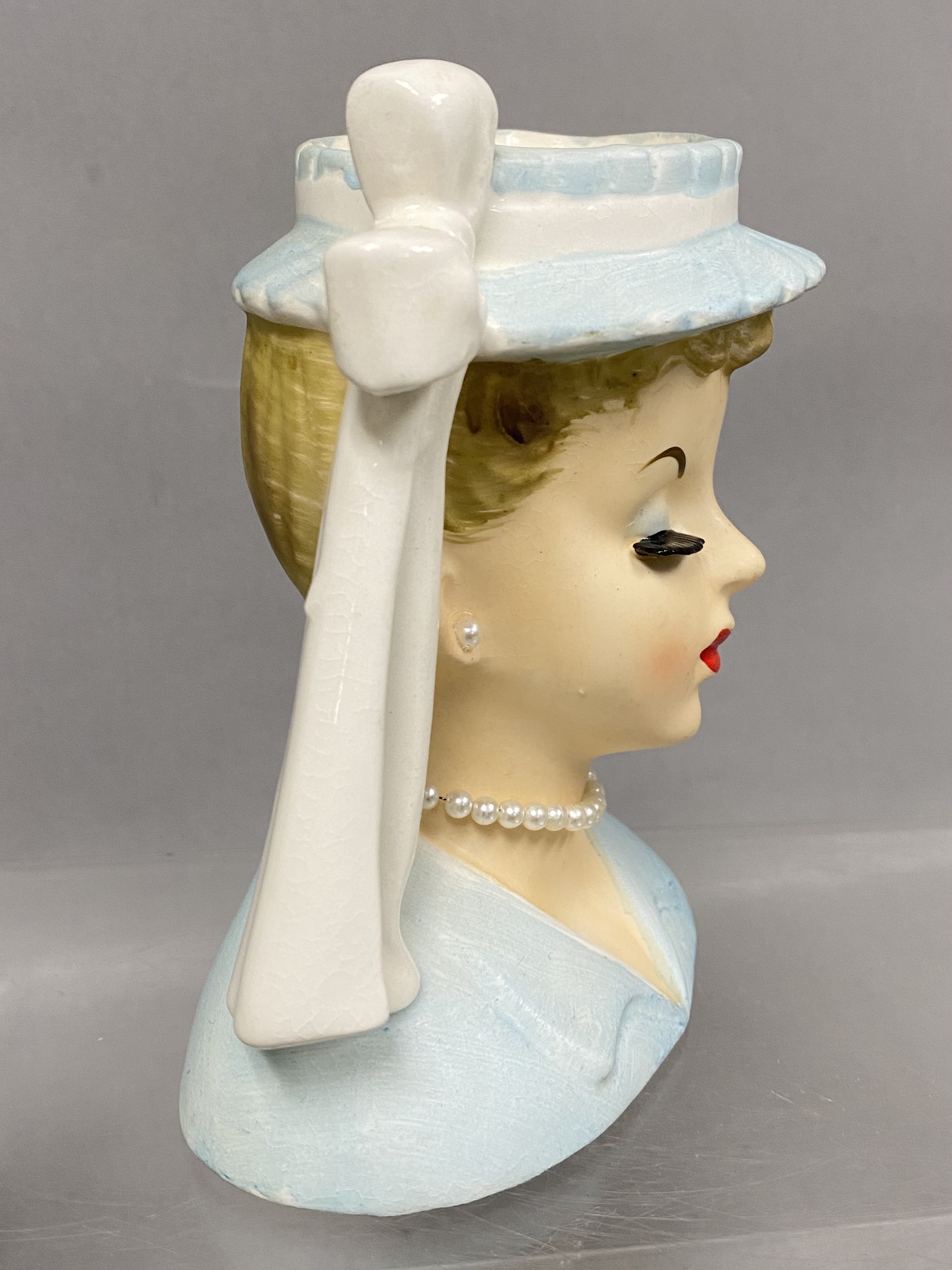 Napco Ceramic Blonde Closed Eye Head Vases