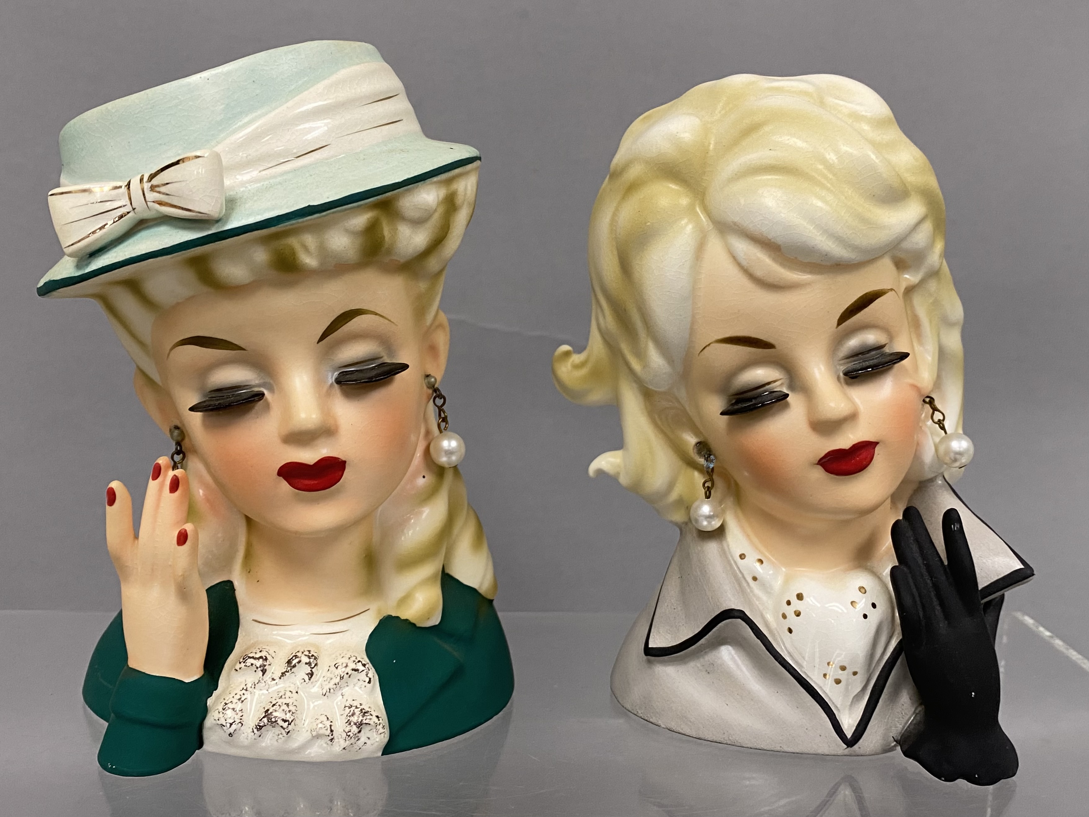 Enesco & Kelvin Ceramic Lady Head Vases