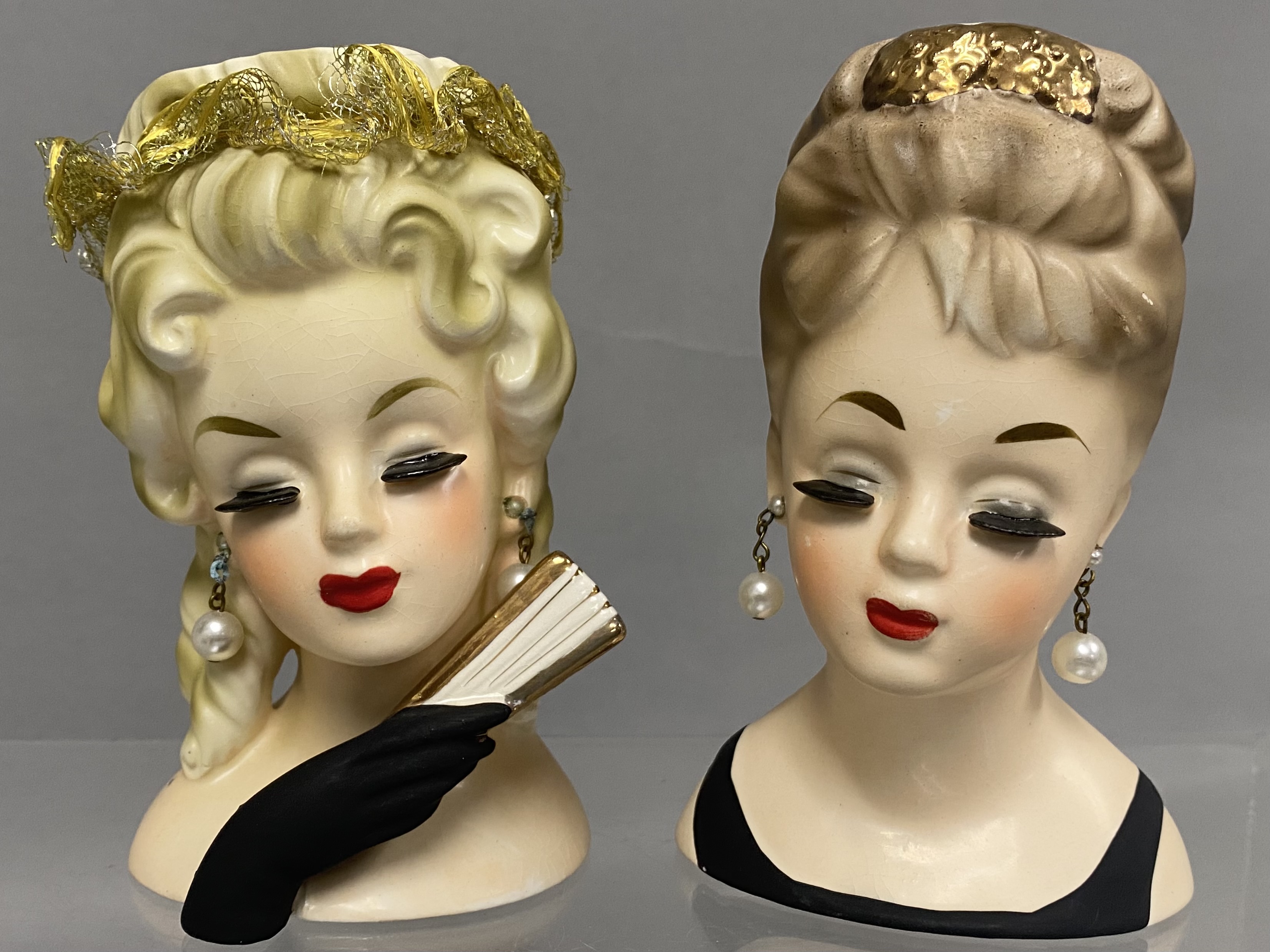 Inarco Japan Glazed Ceramic Lady Head Vases