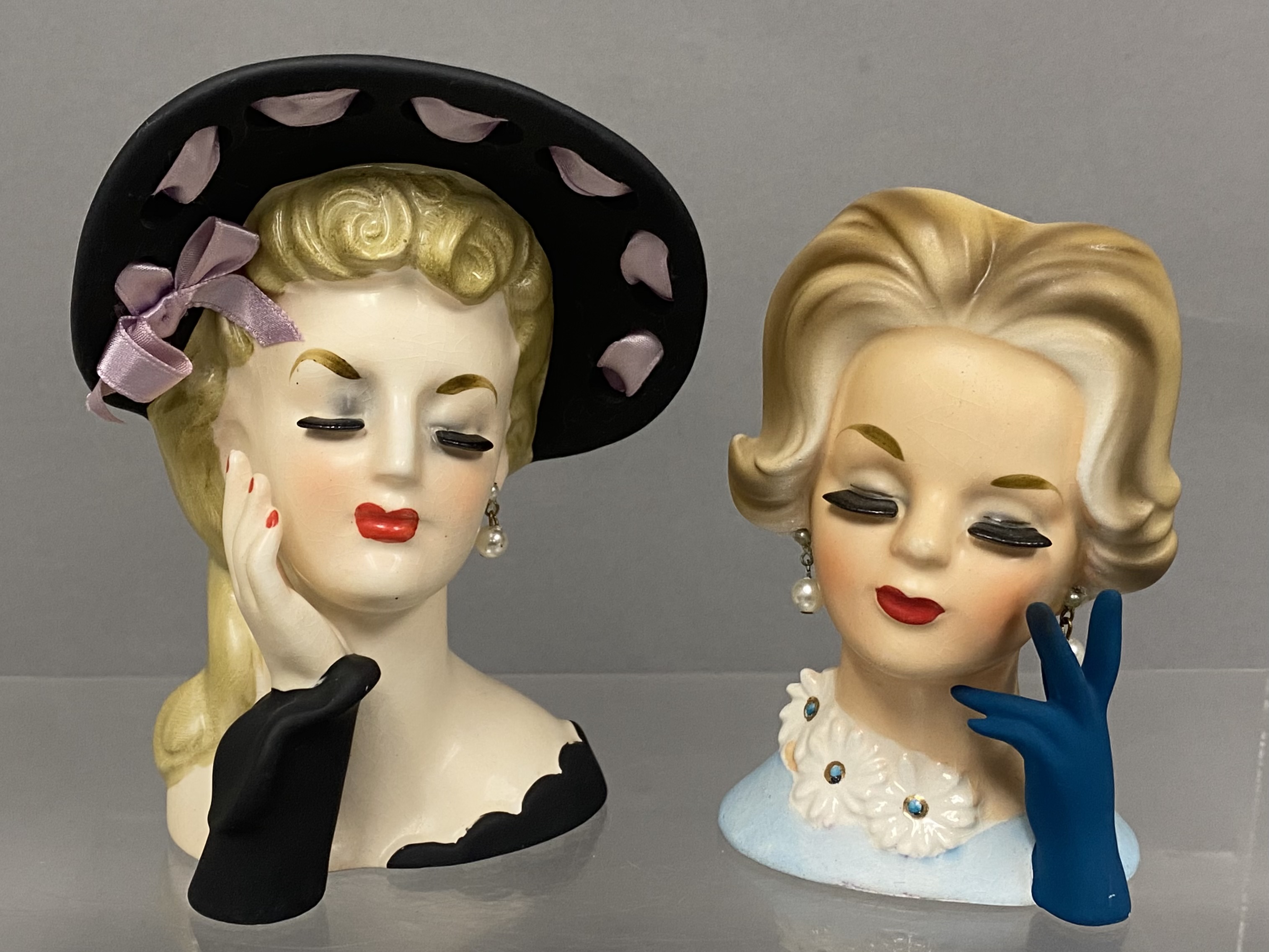 2 Napco Ware Ceramic Lady Head Vases
