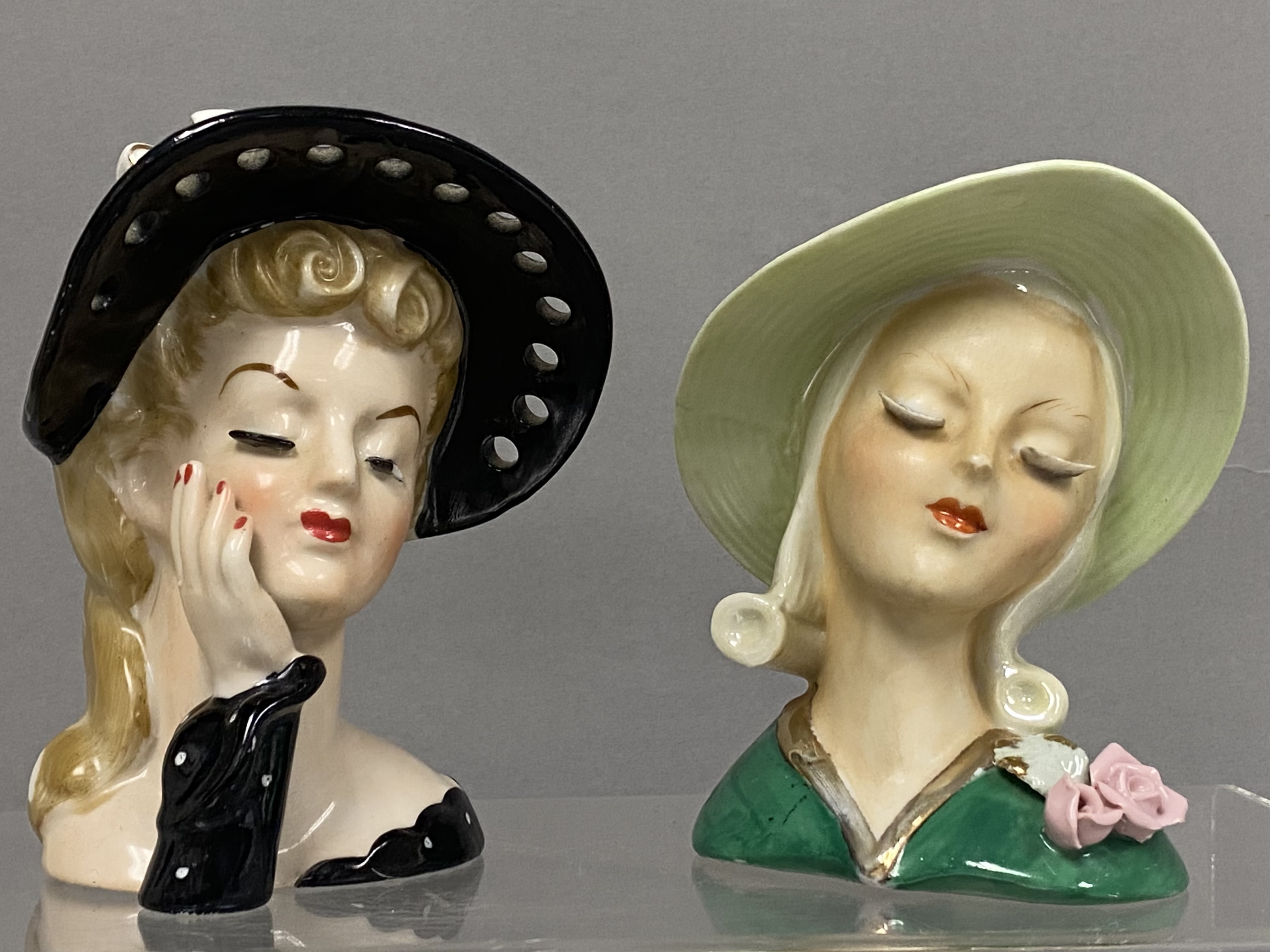 Two Porcelain Lady Head Vases