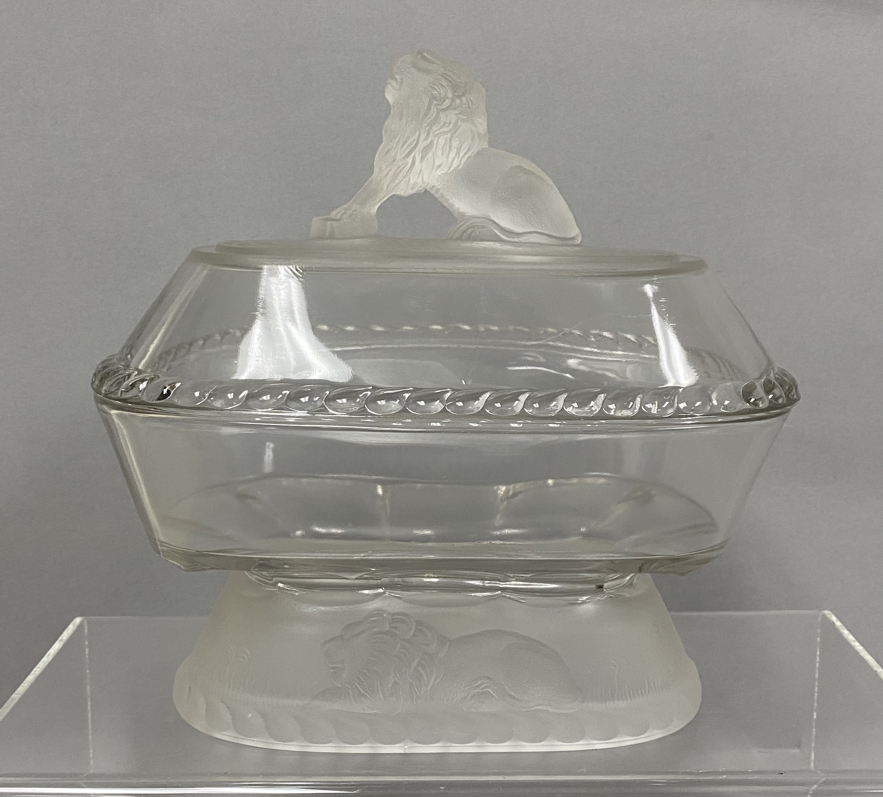 Victorian Frosted Lion Glass Compote