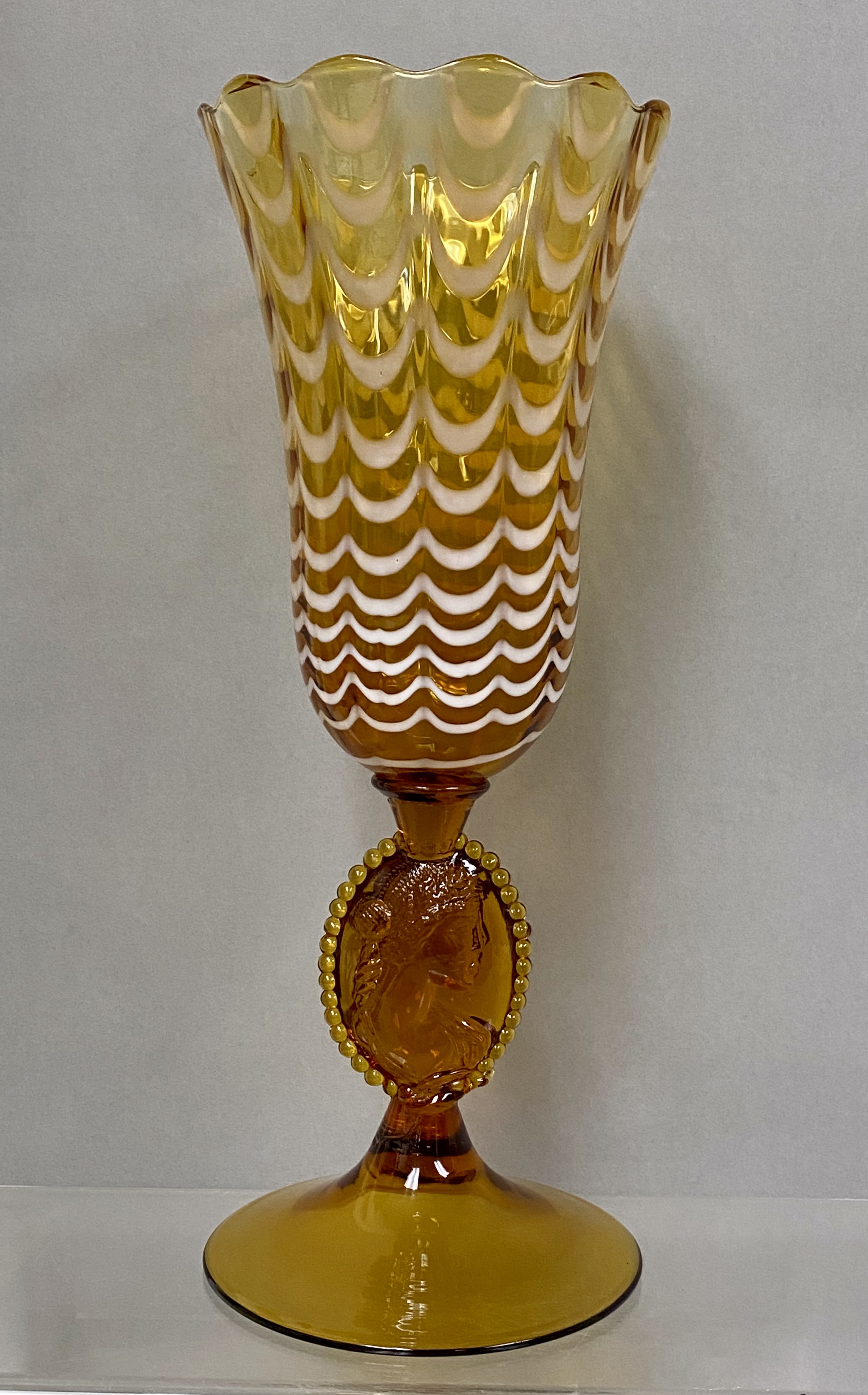 Amber Art Glass Festoon Pedestal Vase
