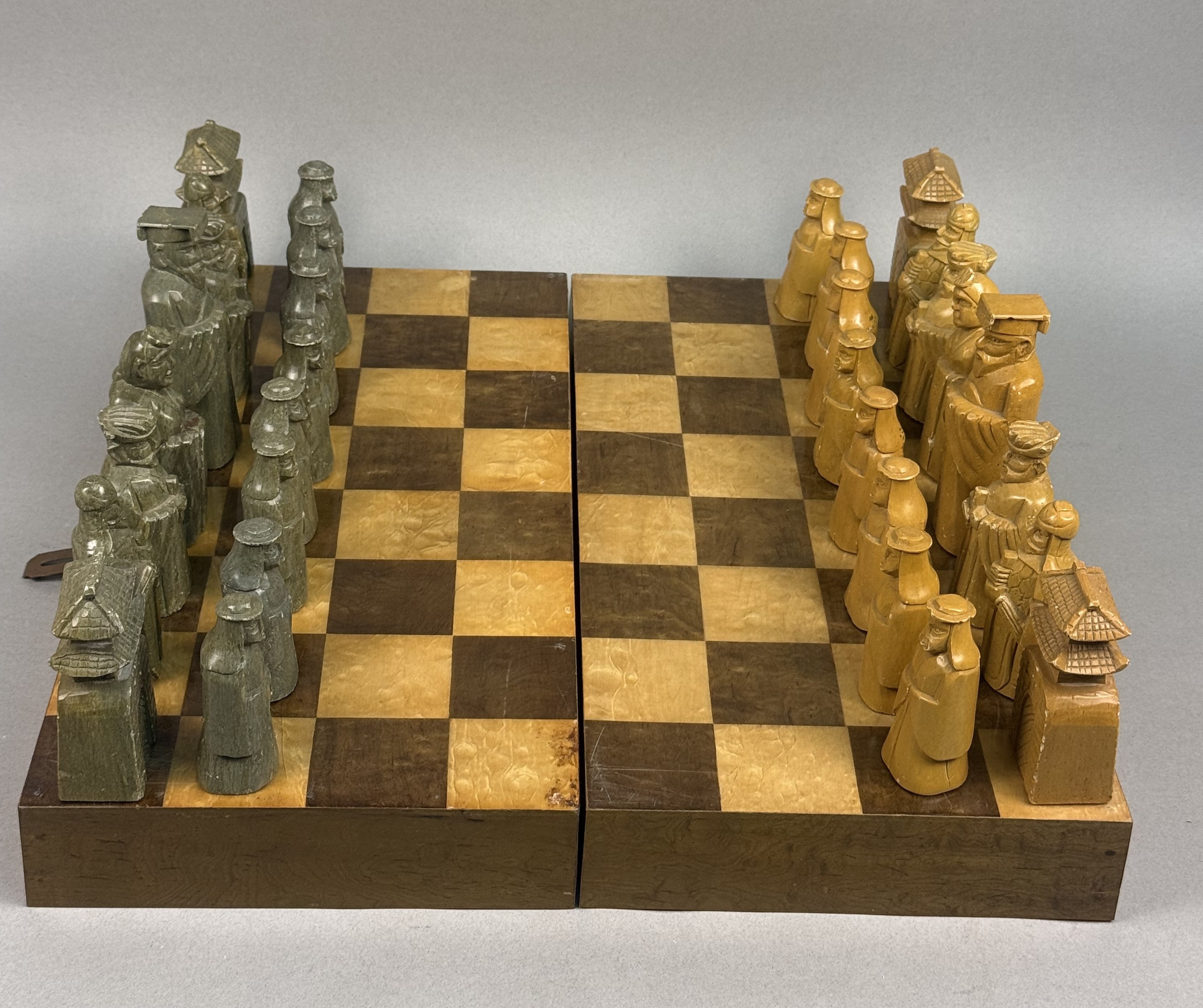 Carved Soapstone Figural Chinese Chess Set