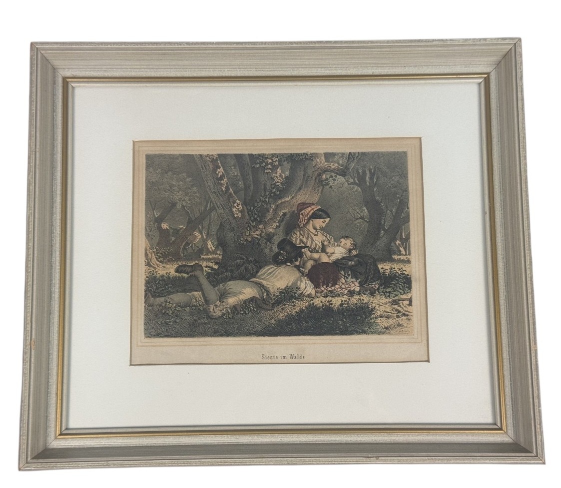 Siesta im Walde Hand-Colored Steel Engraving