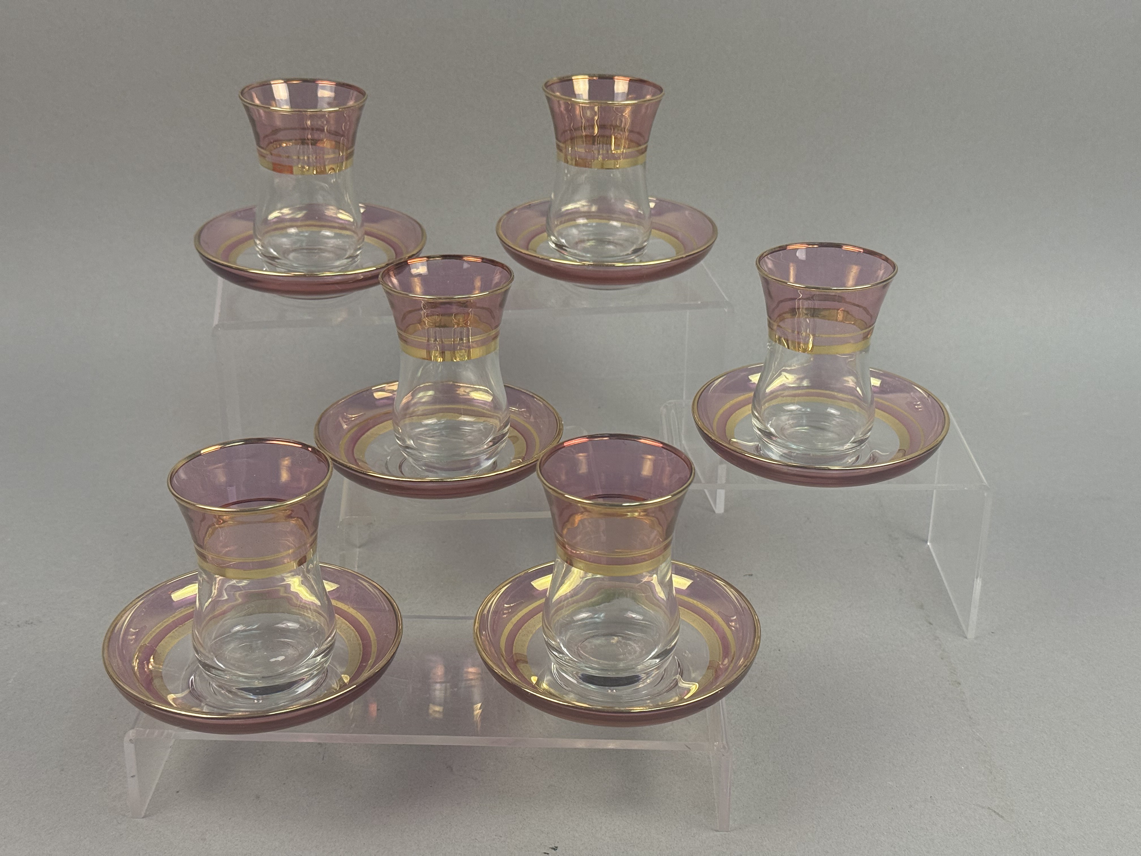 Pasabahce 24kt Gold & Pink Turkish Tea Set