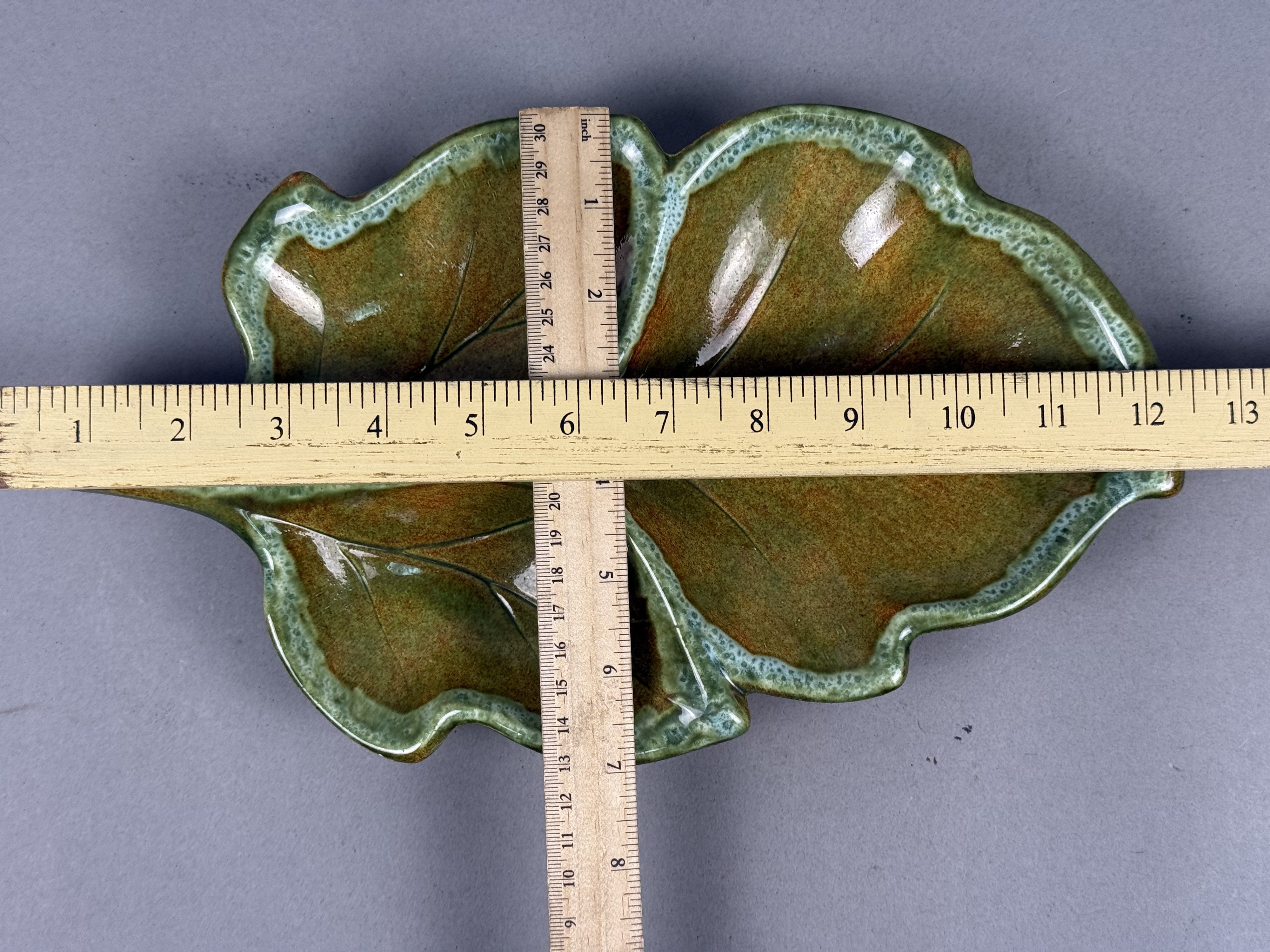 Ceramic Three-Section Glazed Leaf Dish