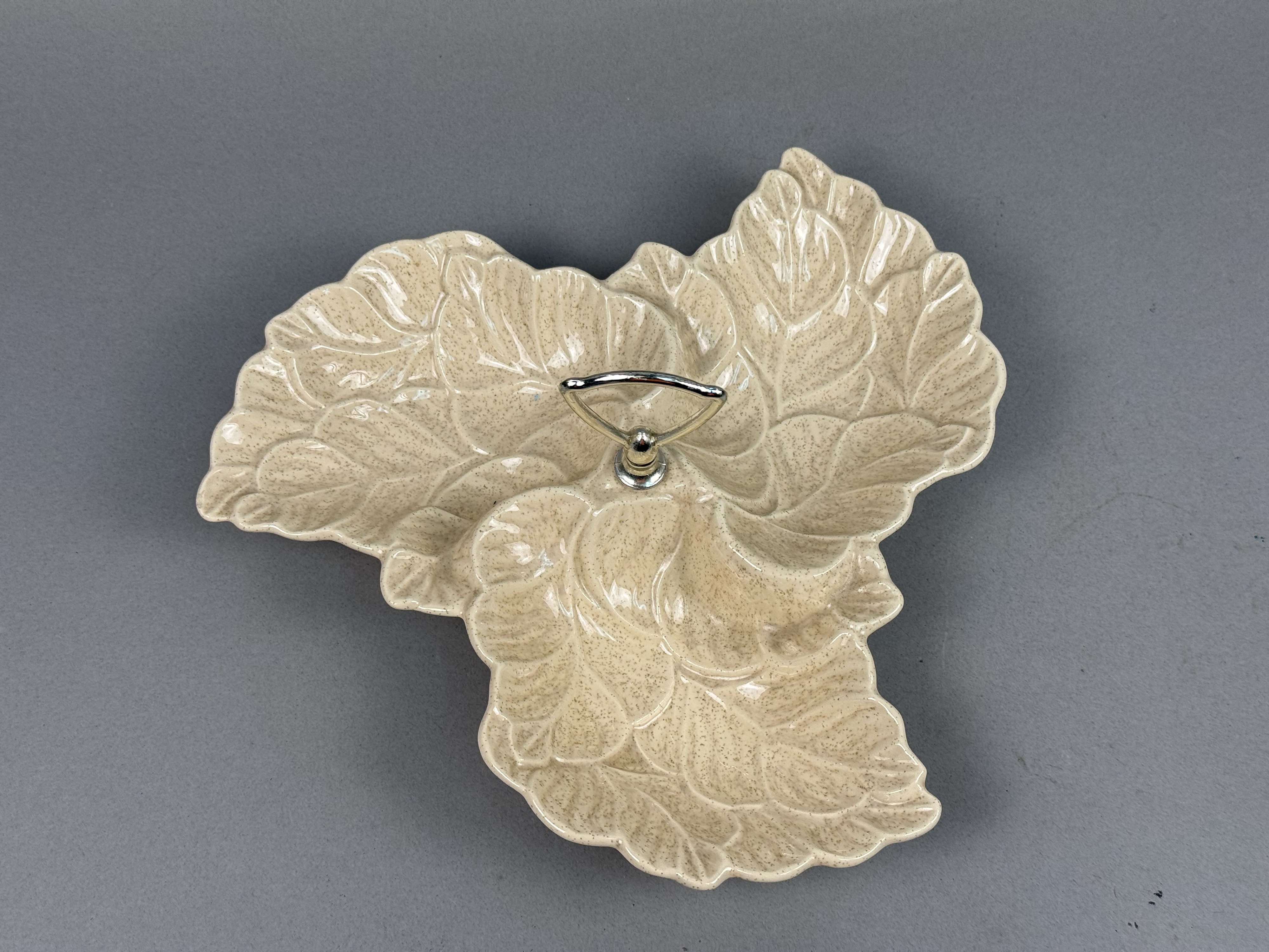 Speckled Earthenware Three-Part Leaf Tidbit Tray
