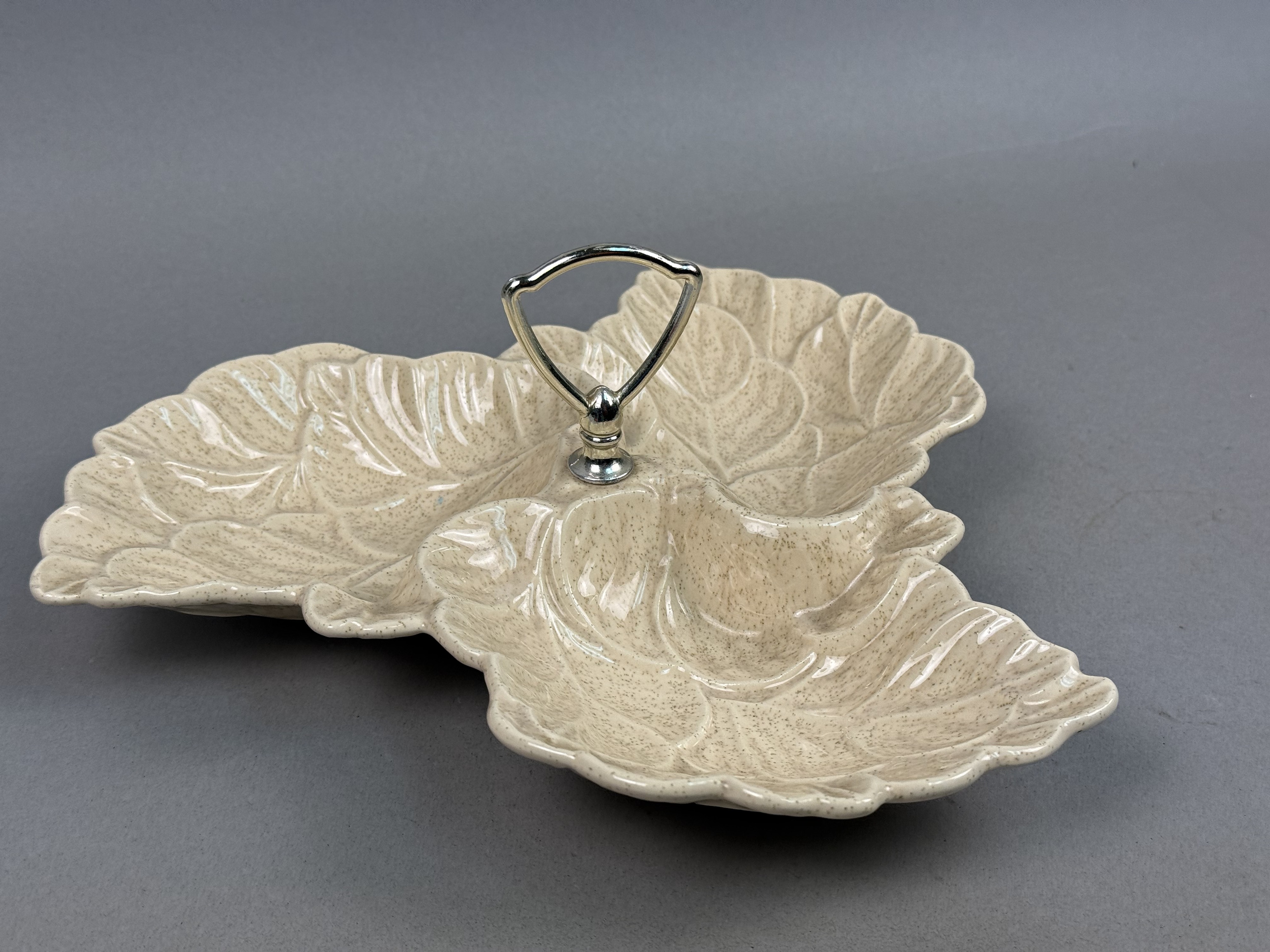 Speckled Earthenware Three-Part Leaf Tidbit Tray