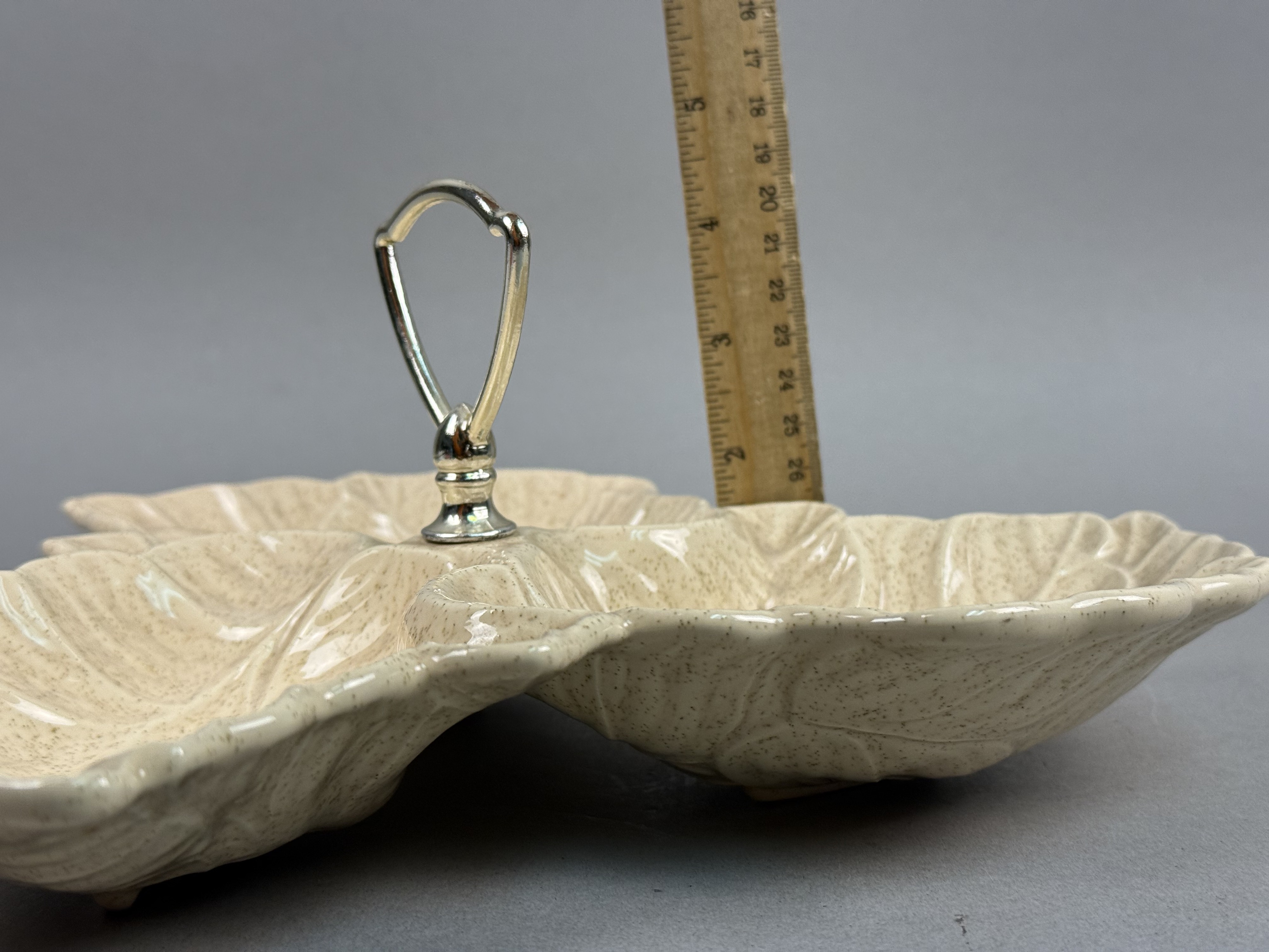 Speckled Earthenware Three-Part Leaf Tidbit Tray