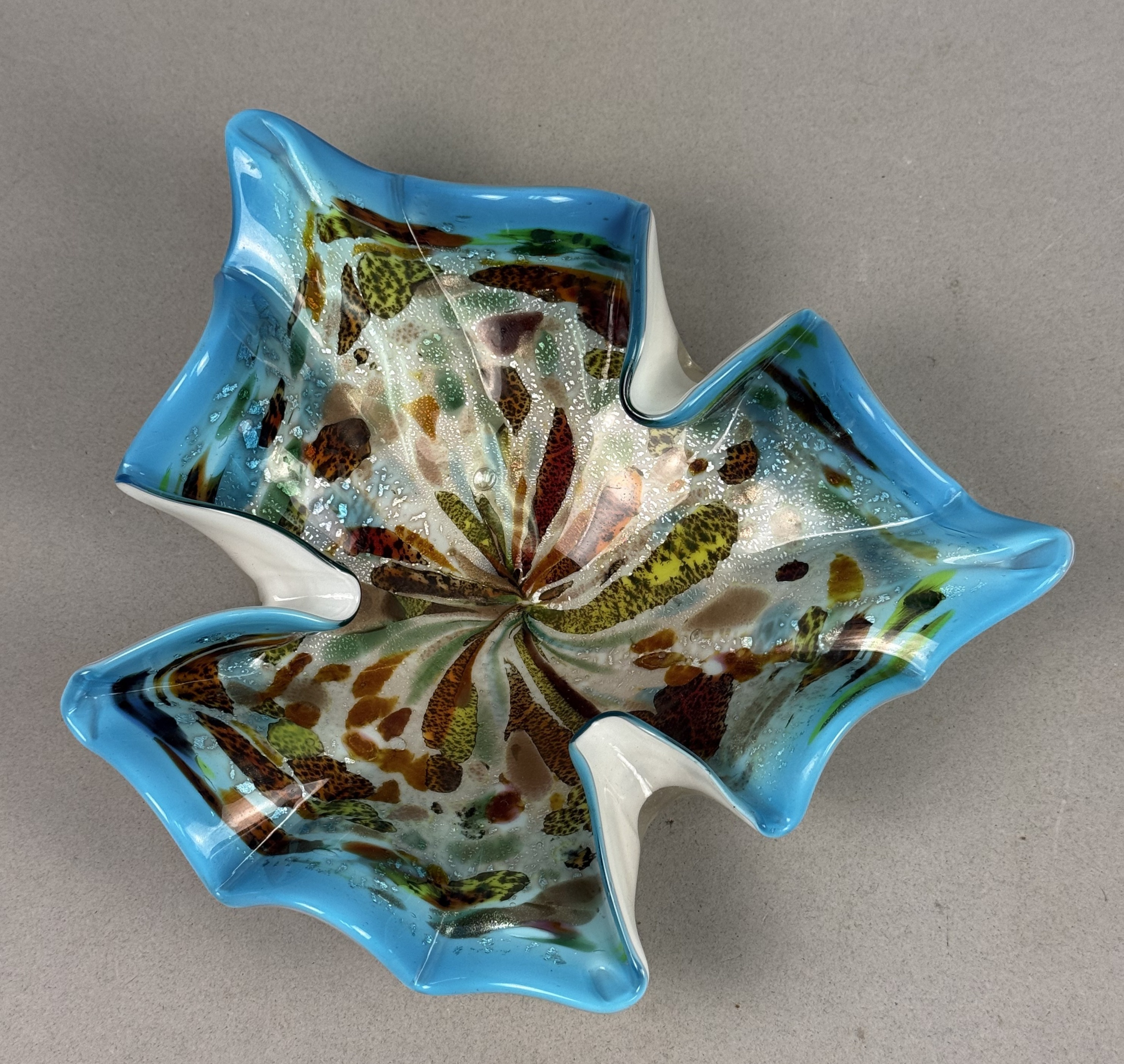 Murano Cased Art Glass Tutti Frutti Trilobed Bowl