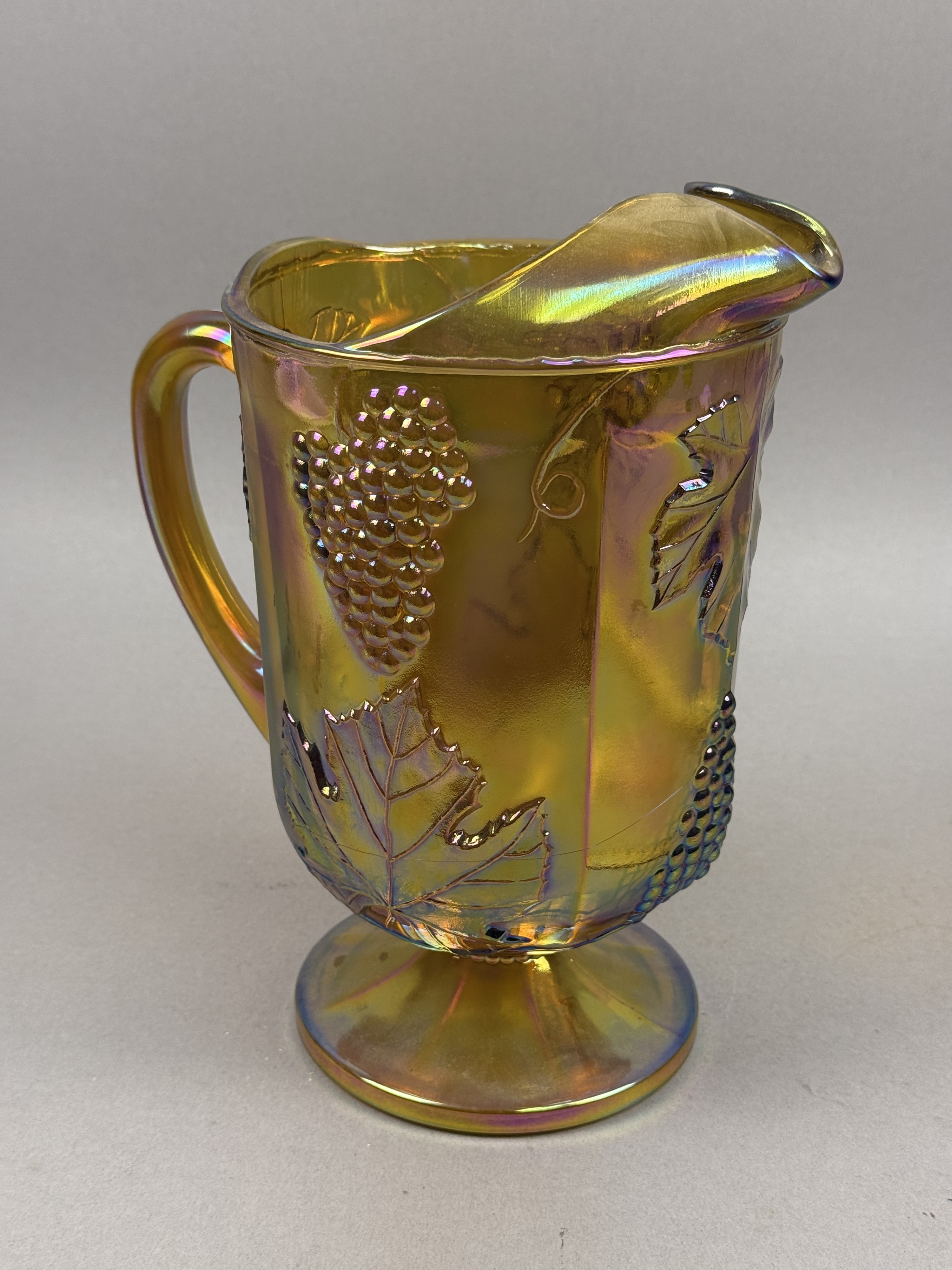 Marigold Carnival Glass Harvest Grape Water Pitcher