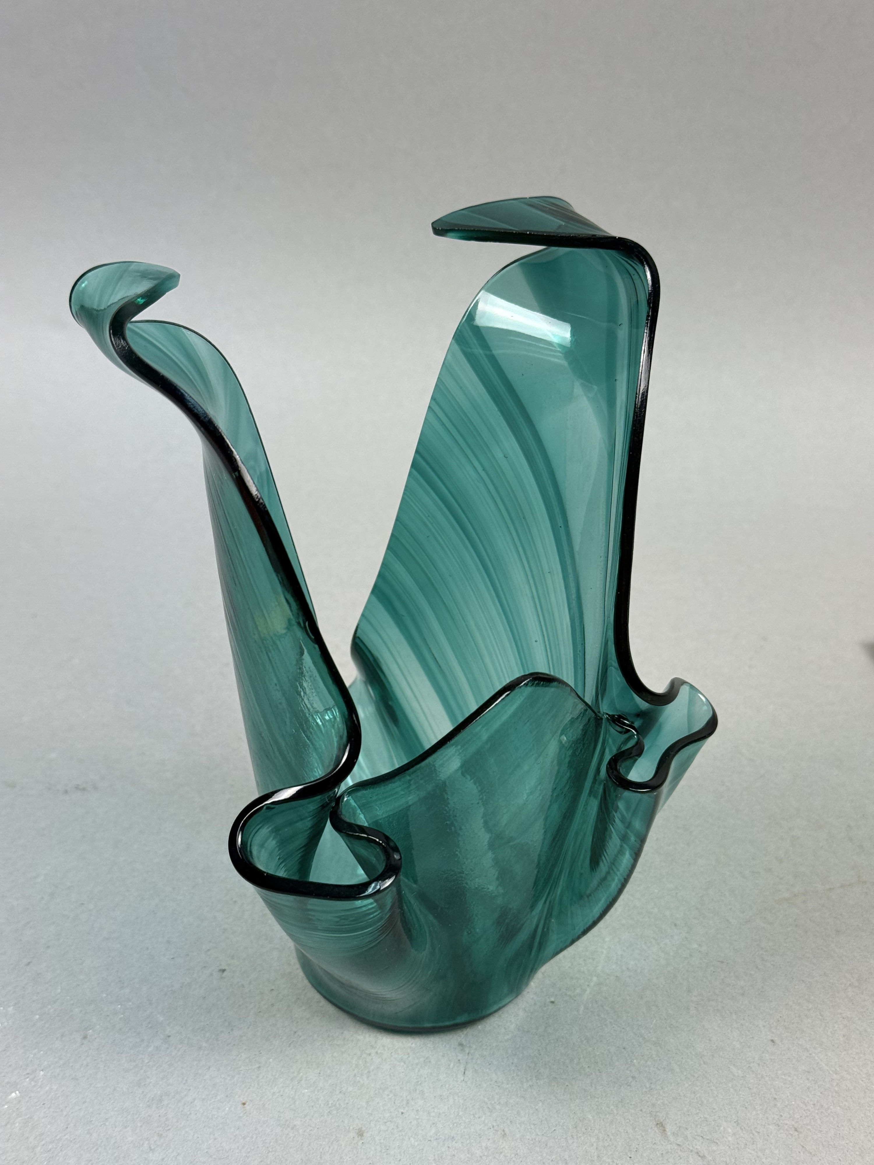 Green Marbled Handkerchief Art Glass Vase