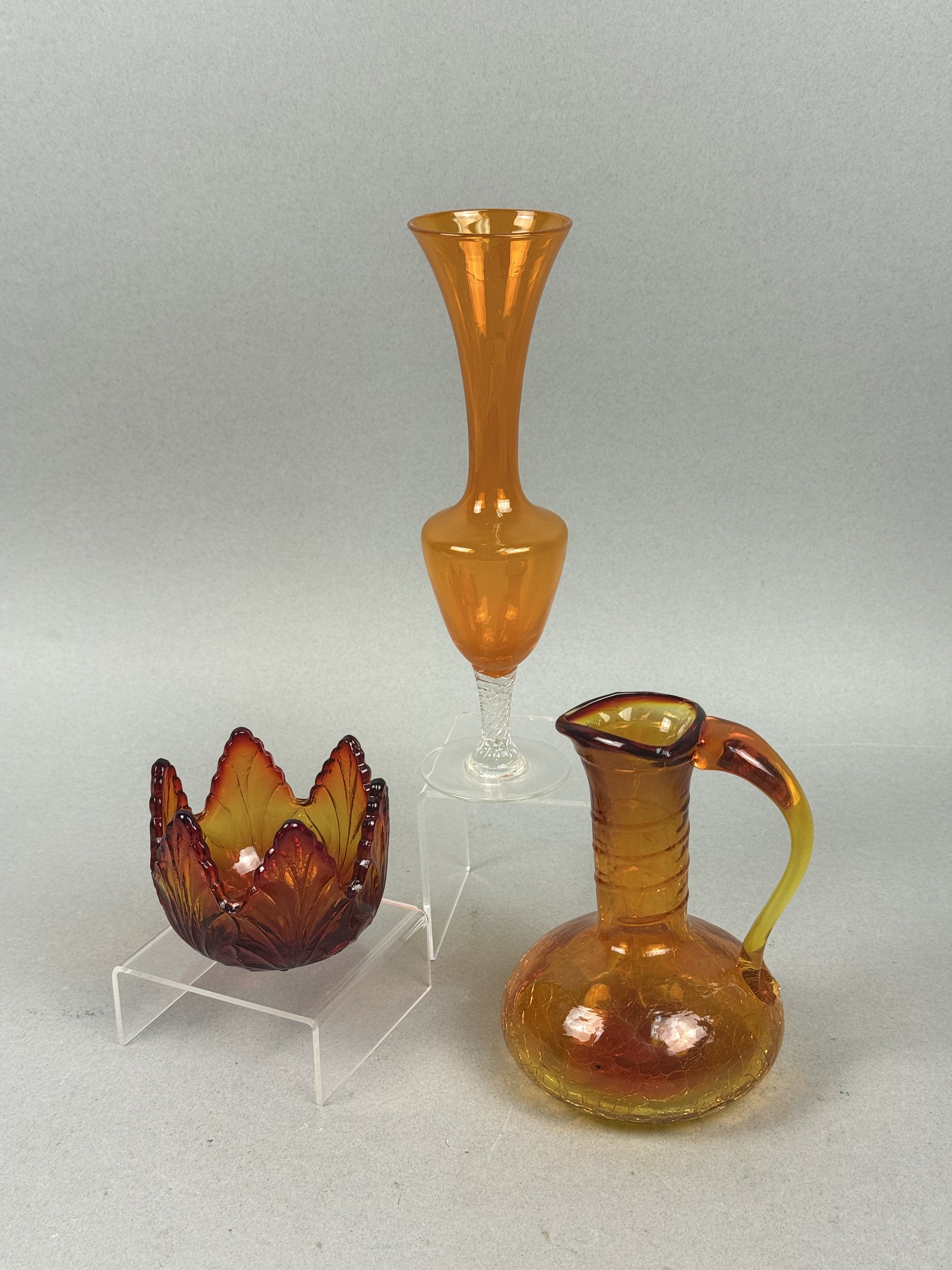 Trio of Amberina & Crackle Glass Decorative Items