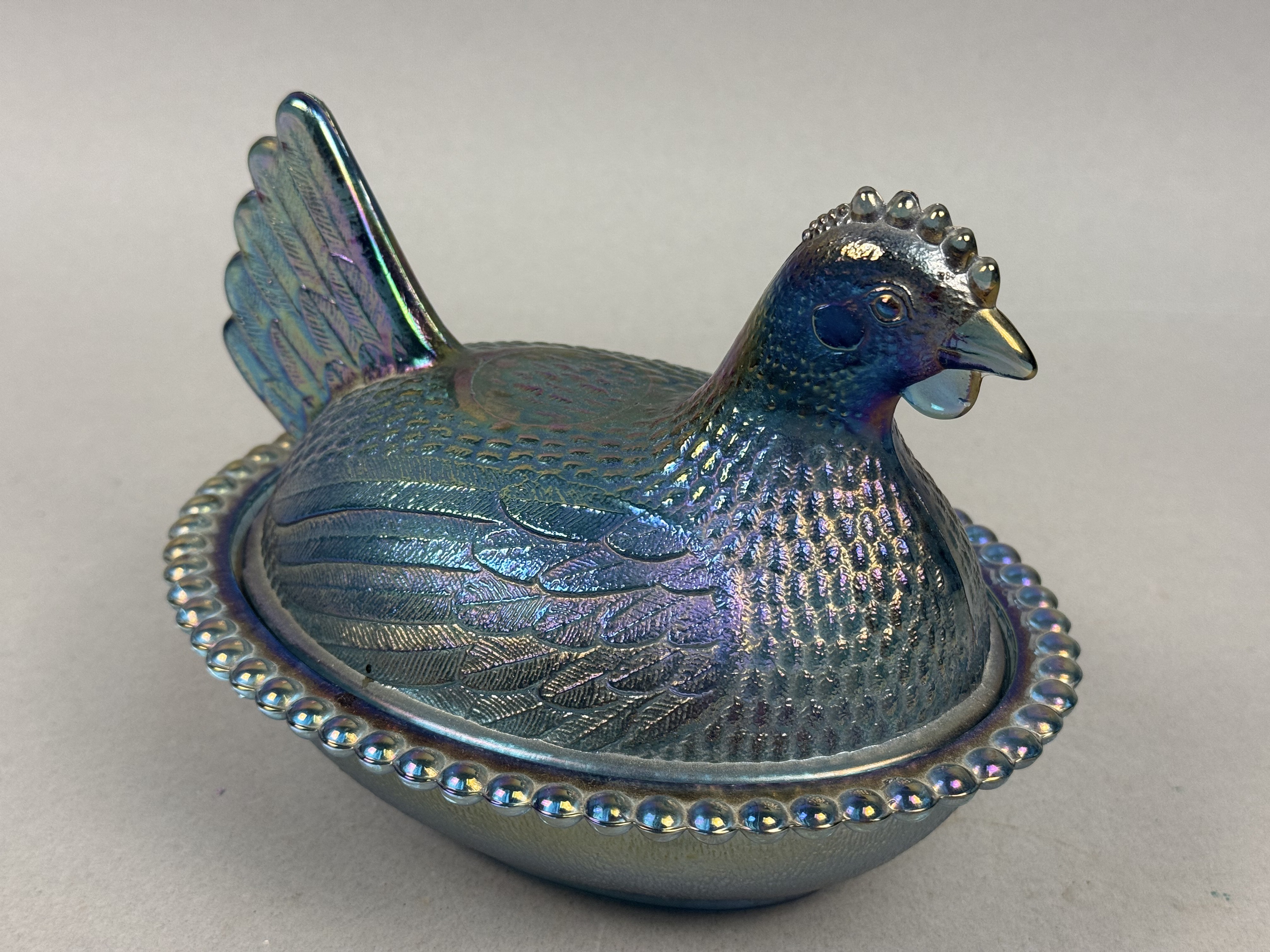 Imperial Glass Iridescent Blue Hen On Nest
