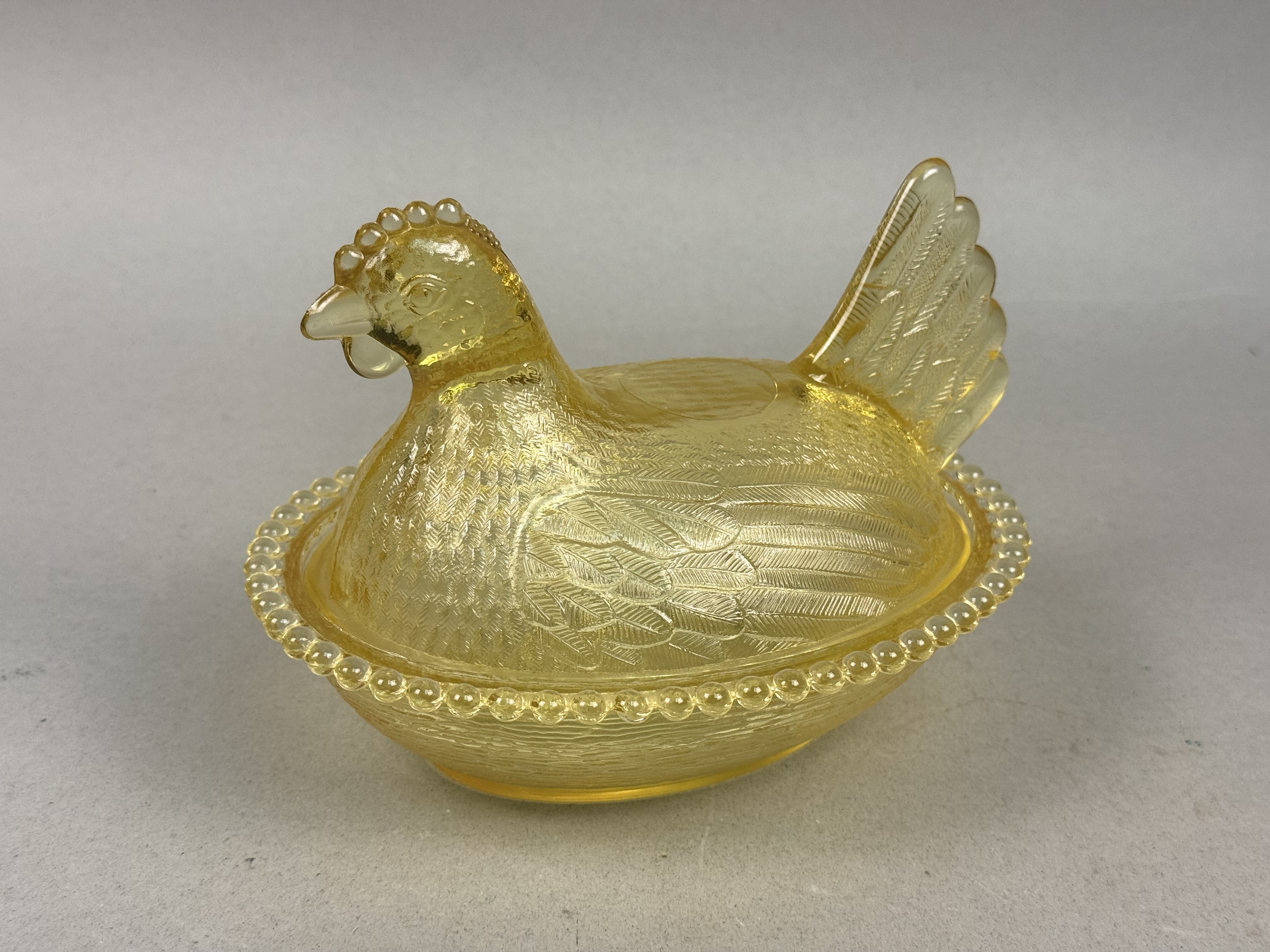 Imperial Glass Yellow Pressed Glass Hen on Nest