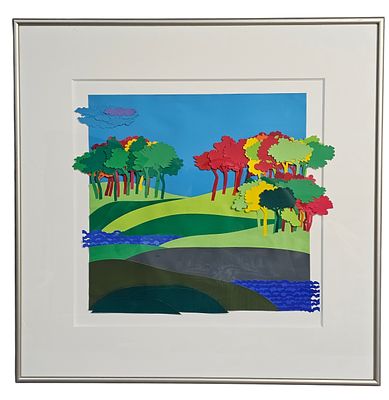 Jagdish Cumbrian Landscape No 6. This original 1996 paper collage by C. Jagdish features a 