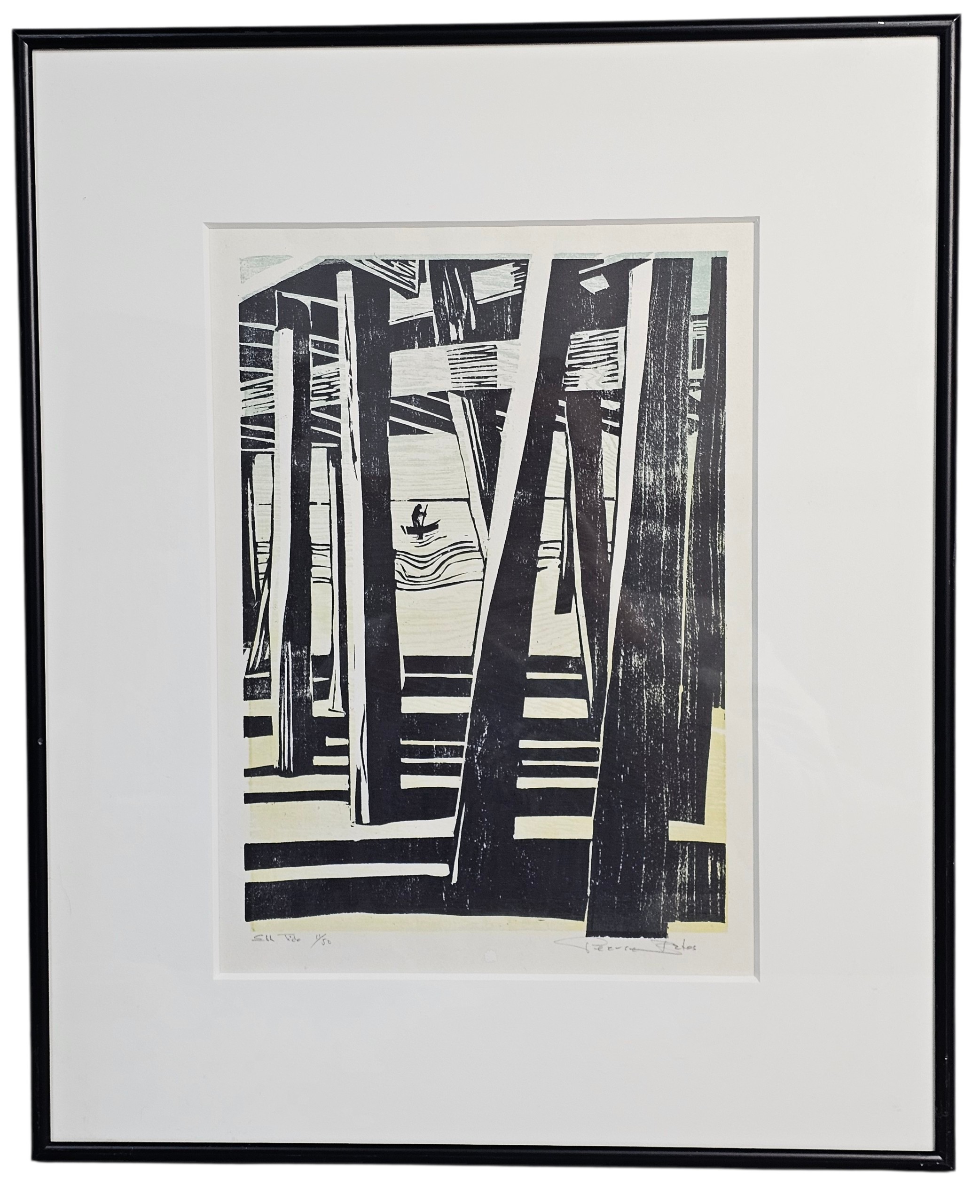 Pearce Bates Signed Woodcut Ebb Tide