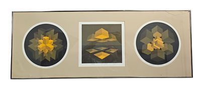 Brian Halsey Signed Triptych Serigraphs. This triptych features three geometric screenprints 