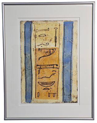 Signed Bassa Untitled Encaustic Painting. This mixed media encaustic painting on textured paper 