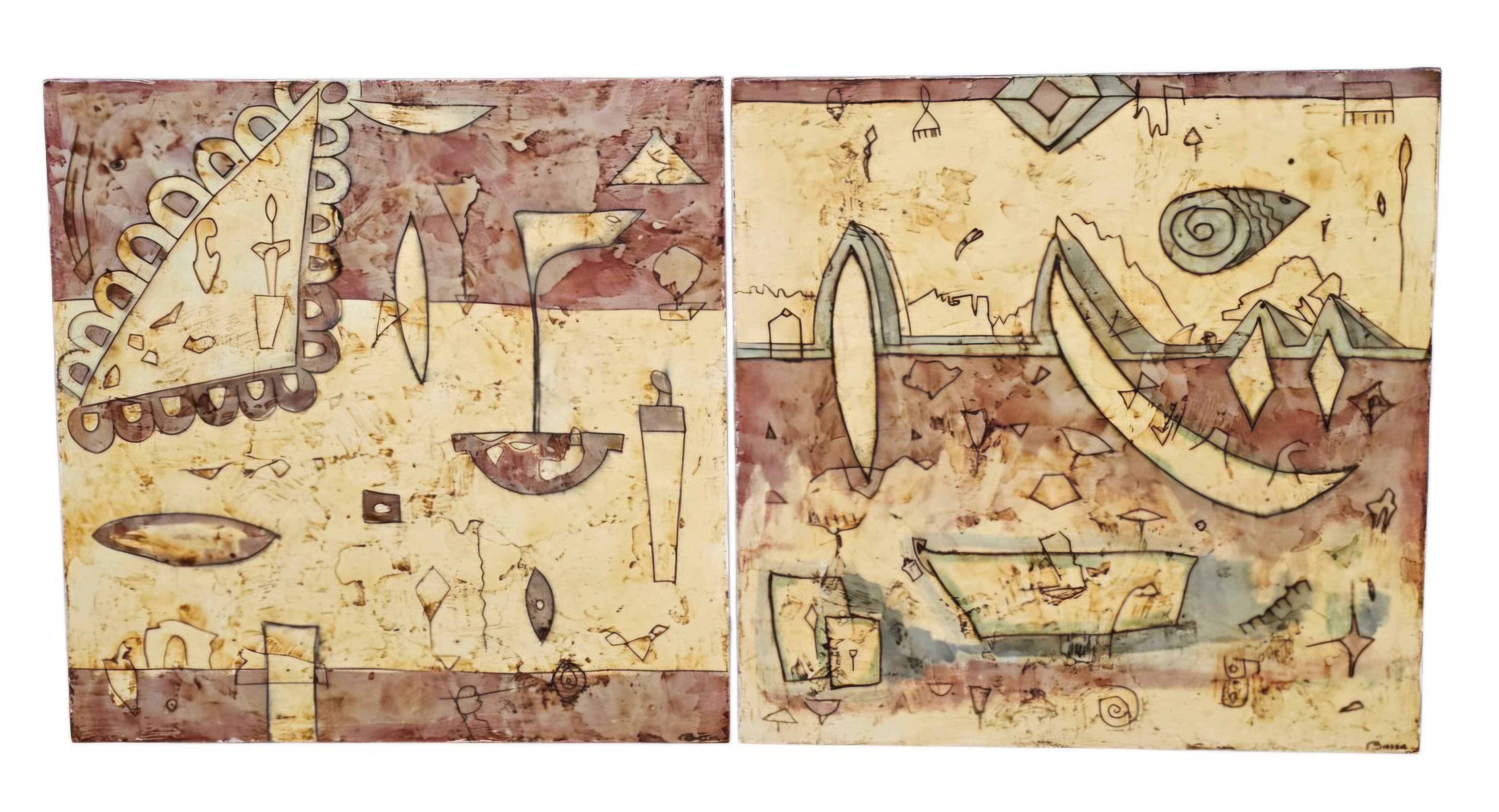 Signed Carme Bassa Encaustic Paintings