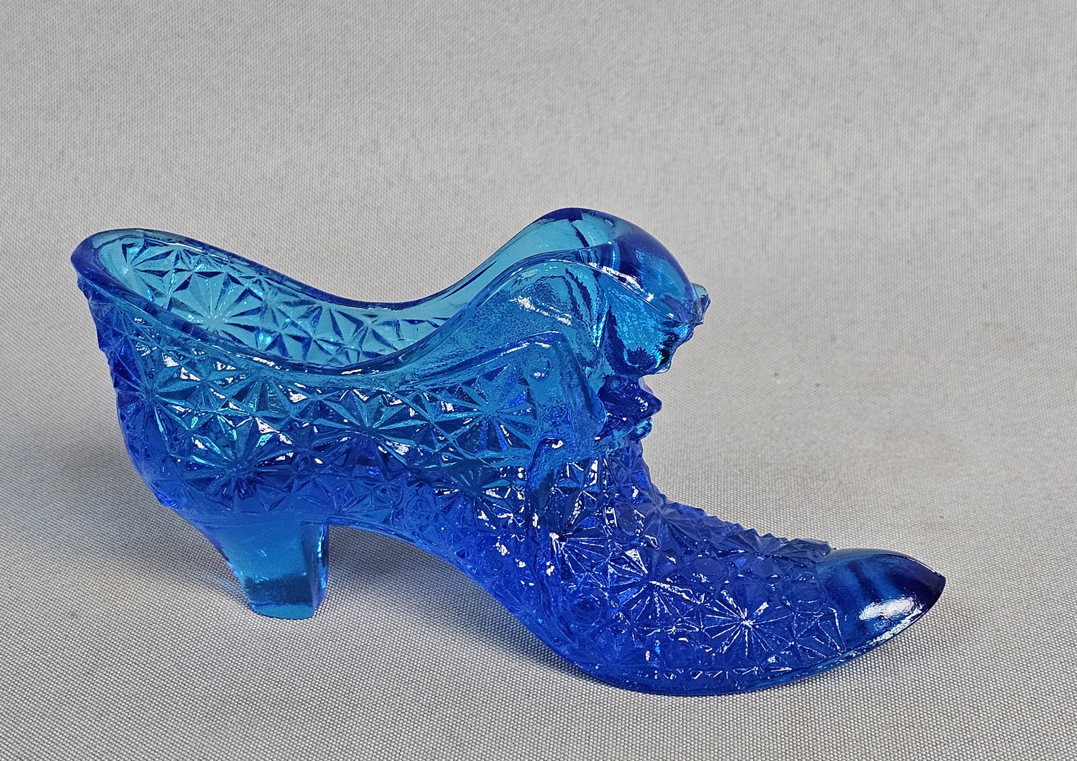 Fenton Cobalt Glass Cat Slipper